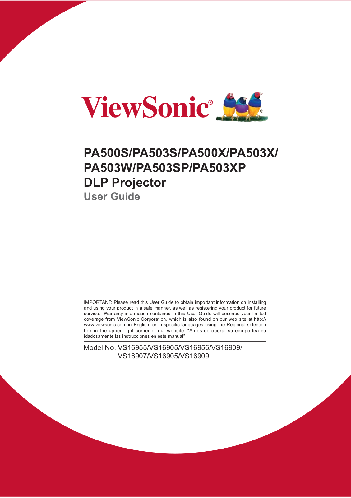 Viewsonic PA500S, PA500X, PA503X, PA503W, PA503SP User guide