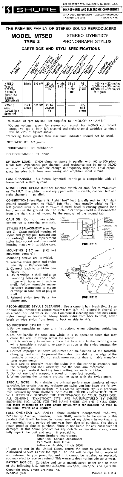 Shure M75ED Type 2 User Guide - ManualMachine.com