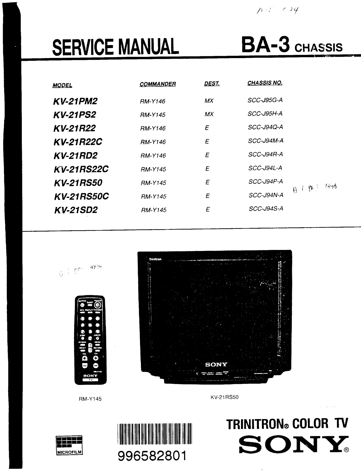 SONY KV 21R22 Service Manual