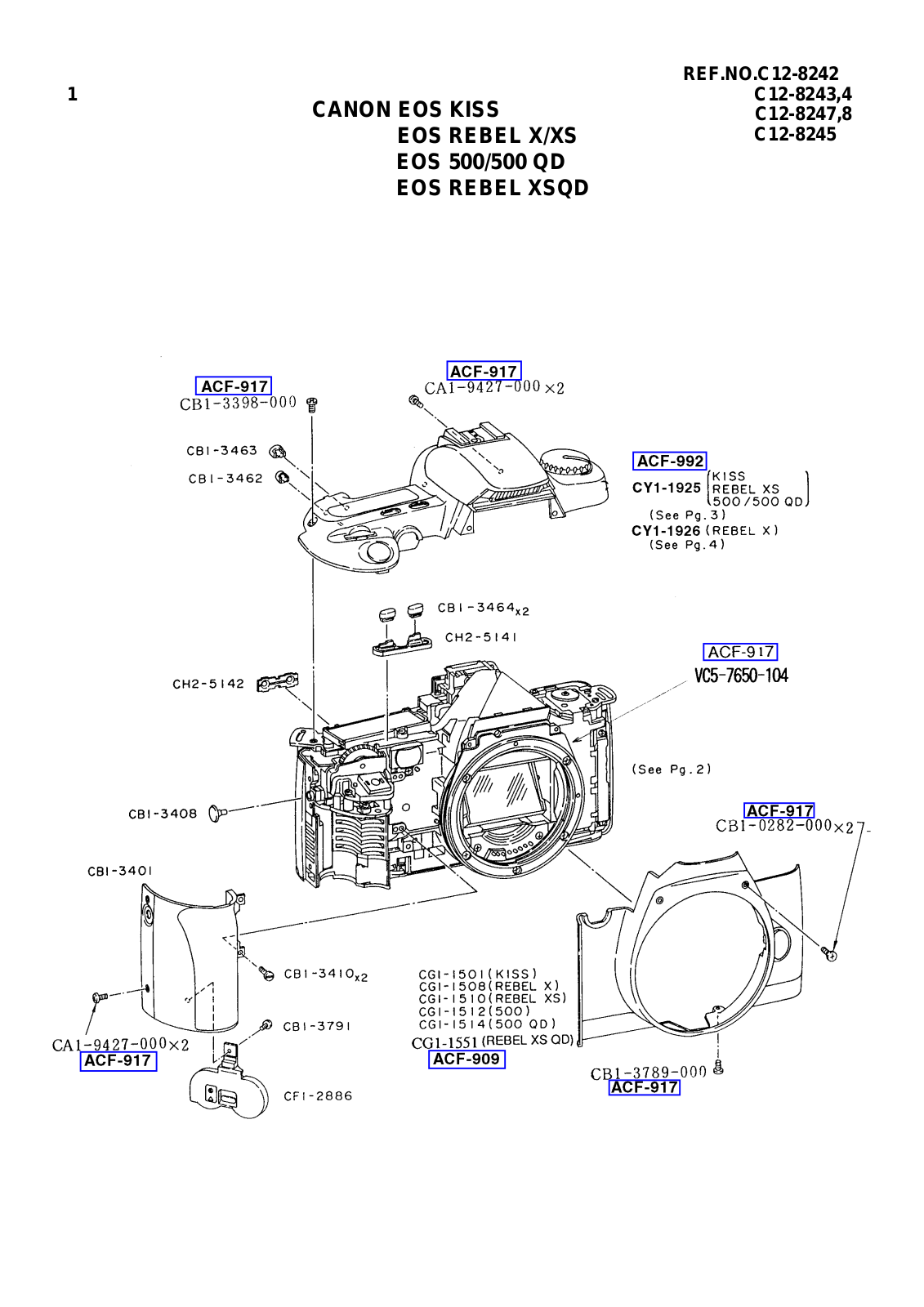 Canon EOS Rebel X, EOS Rebel XS Parts Diagram