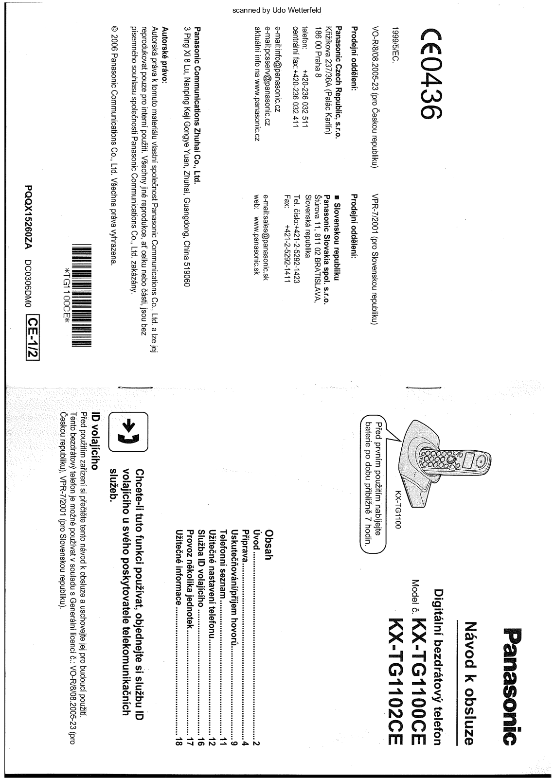 Panasonic KX-TG1102CE, KX-TG1100CE User Manual