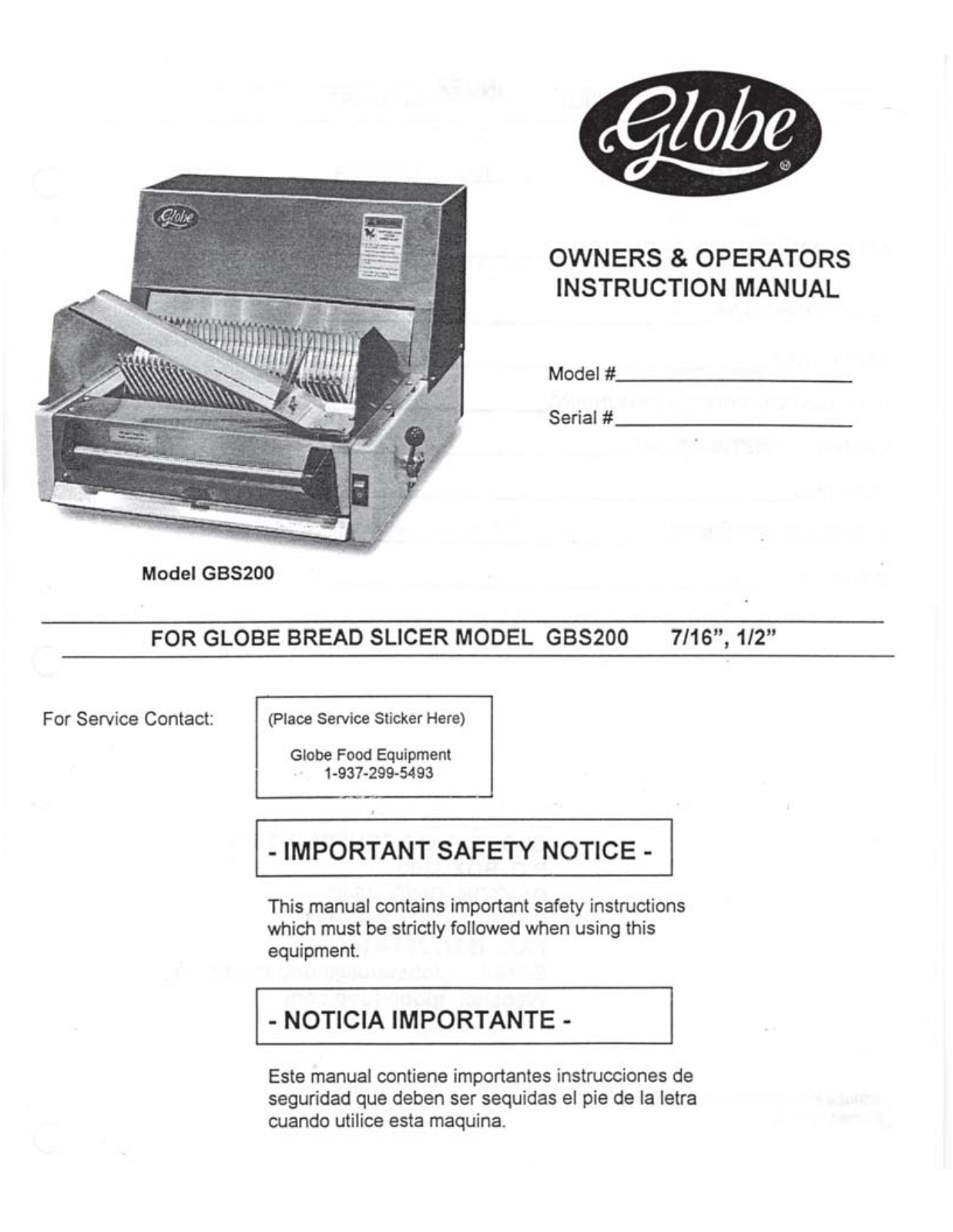 Globe GBS200 Installation  Manual