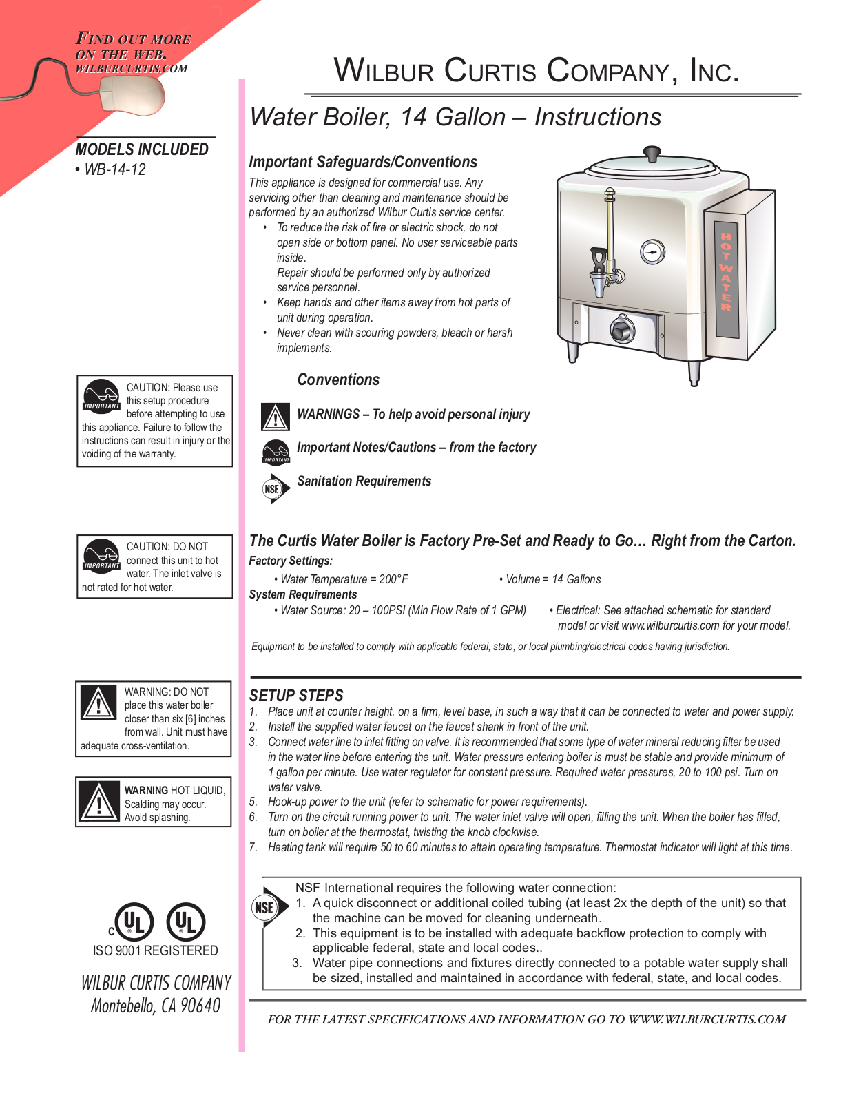 Wilbur Curtis WB-14-12 Installation  Manual