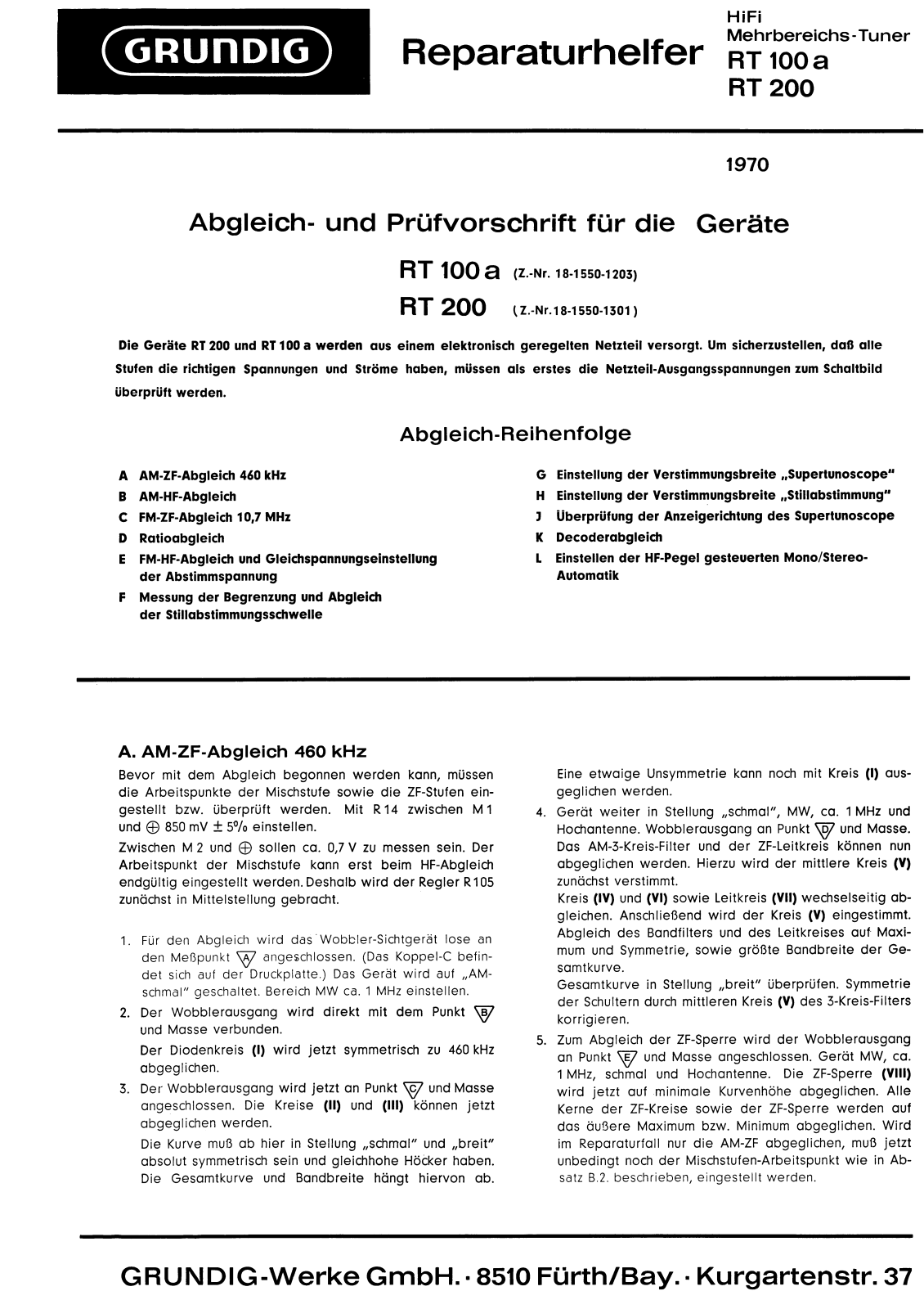 Grundig RT-100A, RT-200 Service Manual