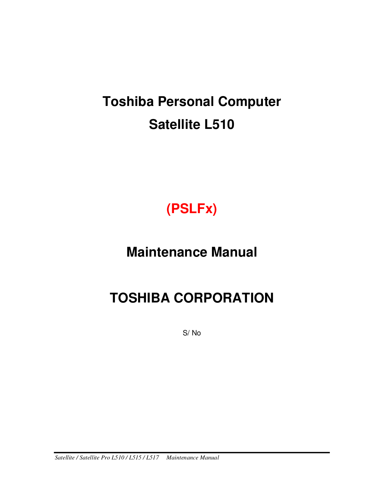 Toshiba satellite l510 Service Manual