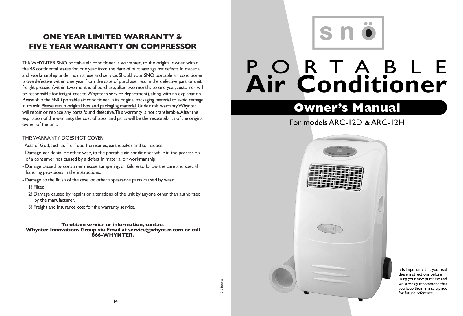 Whynter ARC-12D, ARC-12H User Manual