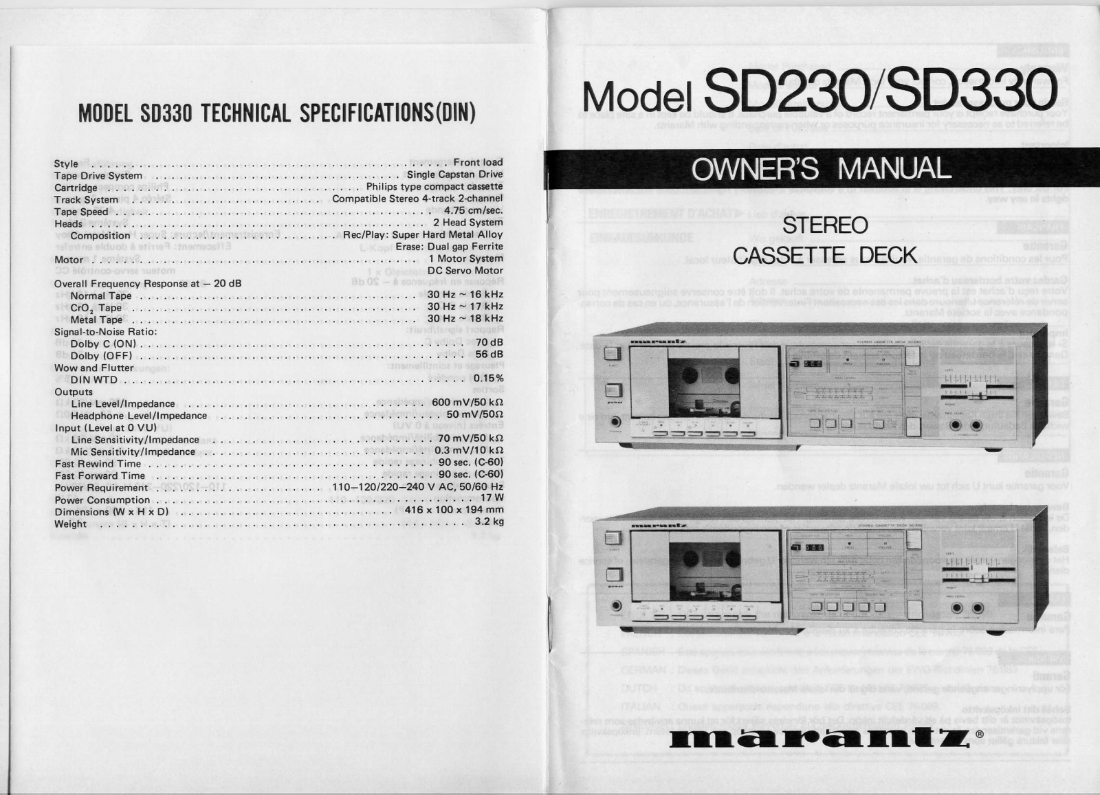 Marantz SD-230 Service Manual