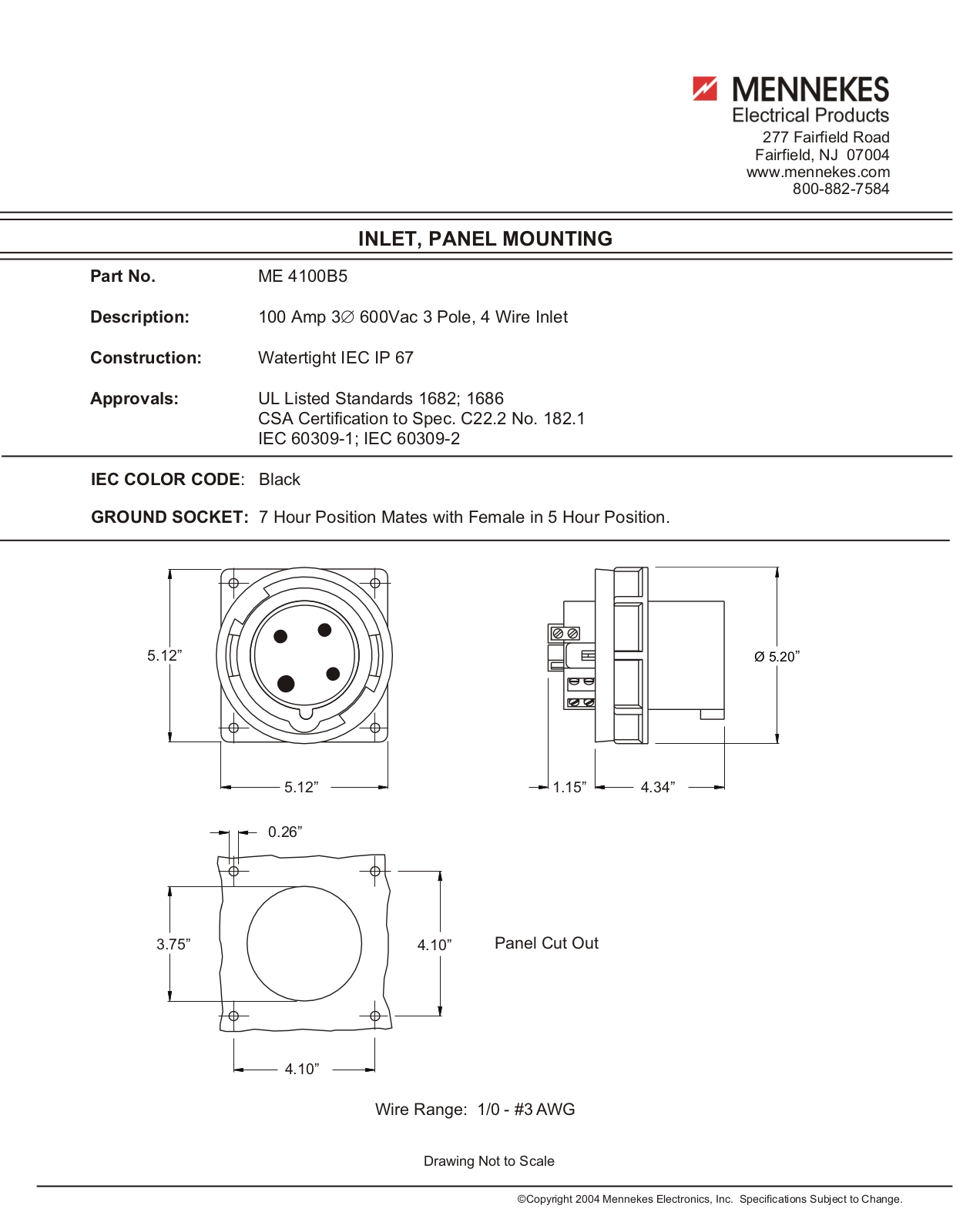 Mennekes Electrical Products ME4100B5 Data Sheet - ManualMachine.com