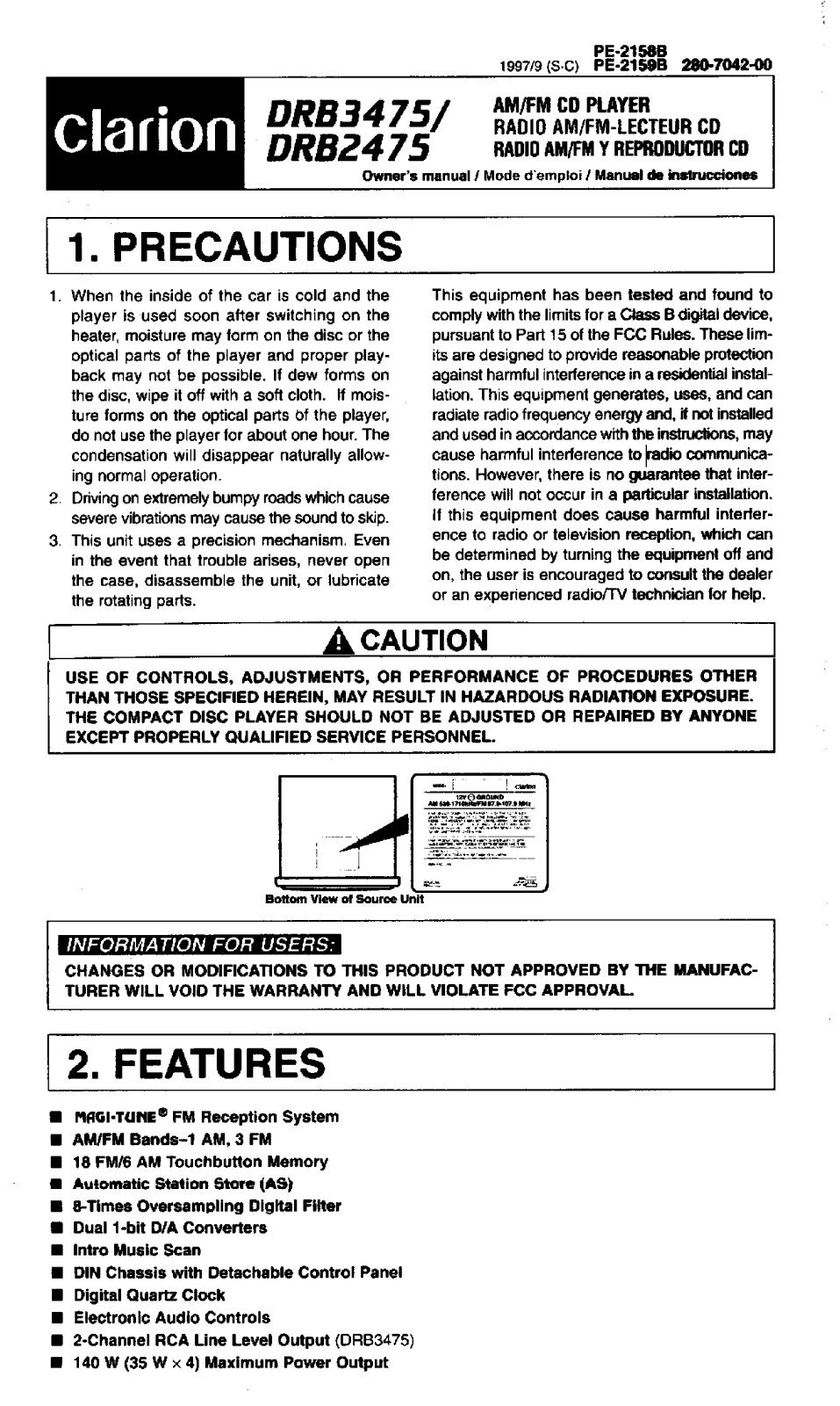 Clarion drb2475, drb3475 User Manual