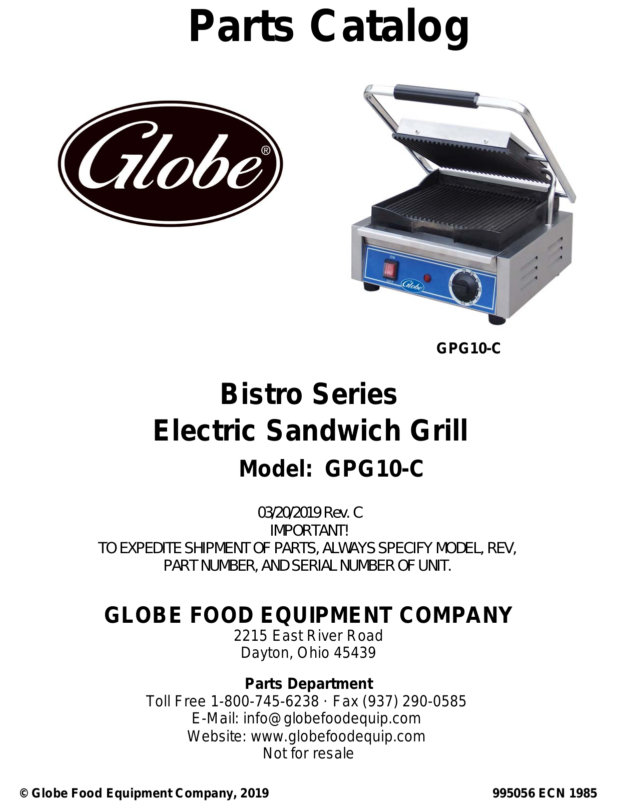 Globe GPG10-C Parts Manual