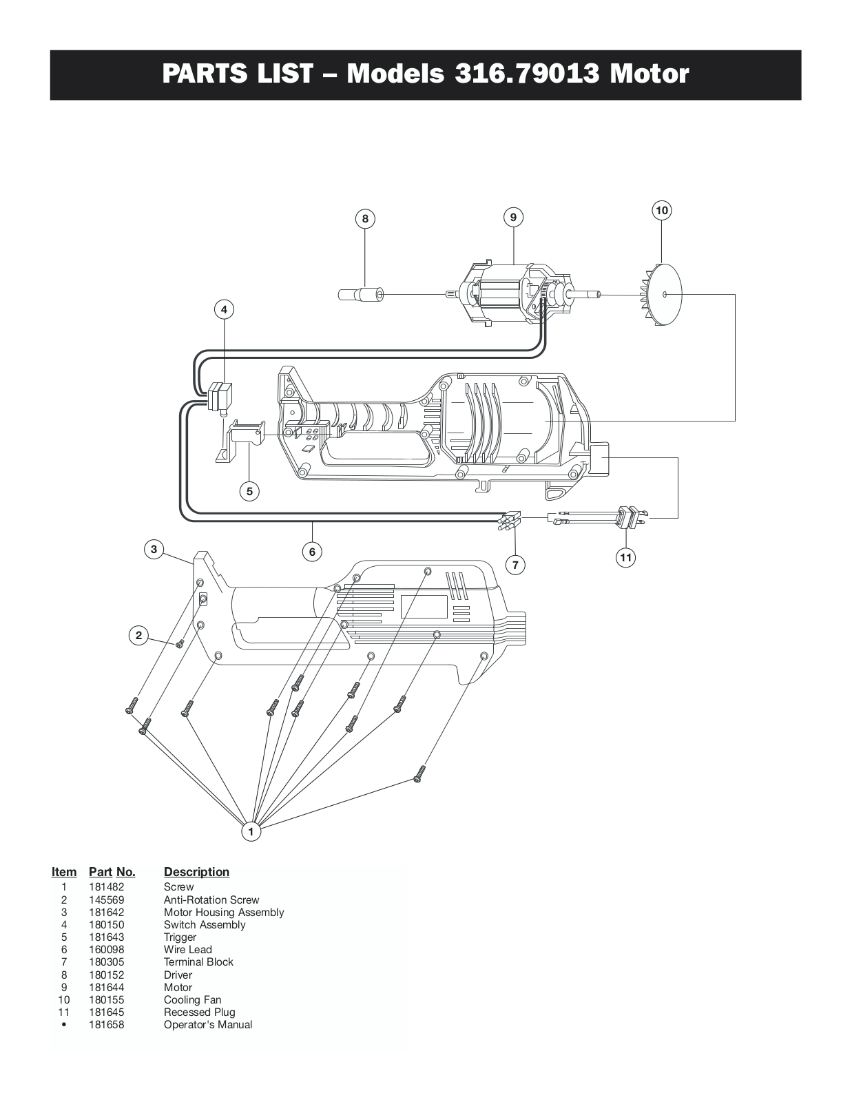 Mtd 316.79013 PARTS LIST