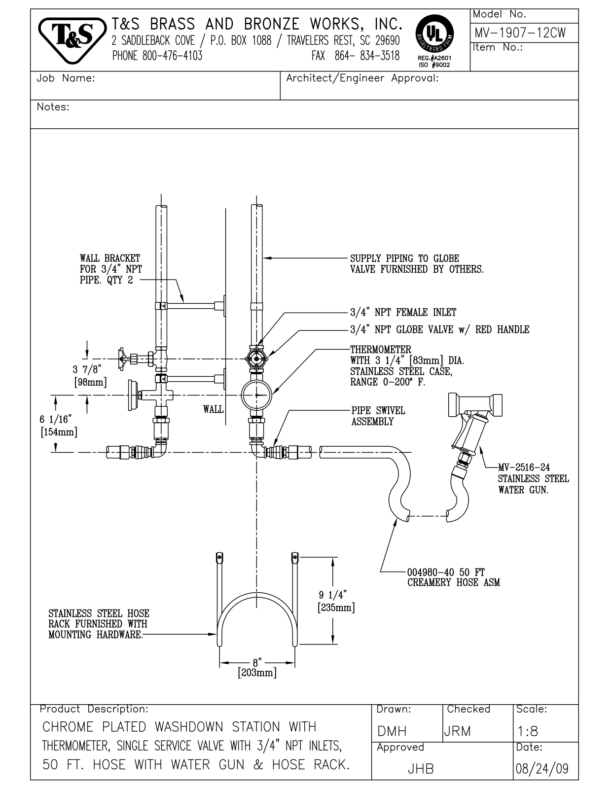 T&S Brass MV-1907-12CW User Manual