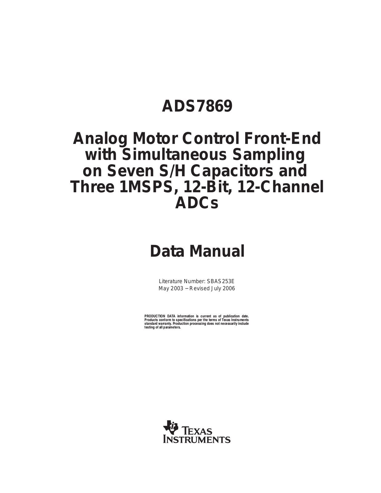 TEXAS INSTRUMENTS ADS7869 Technical data