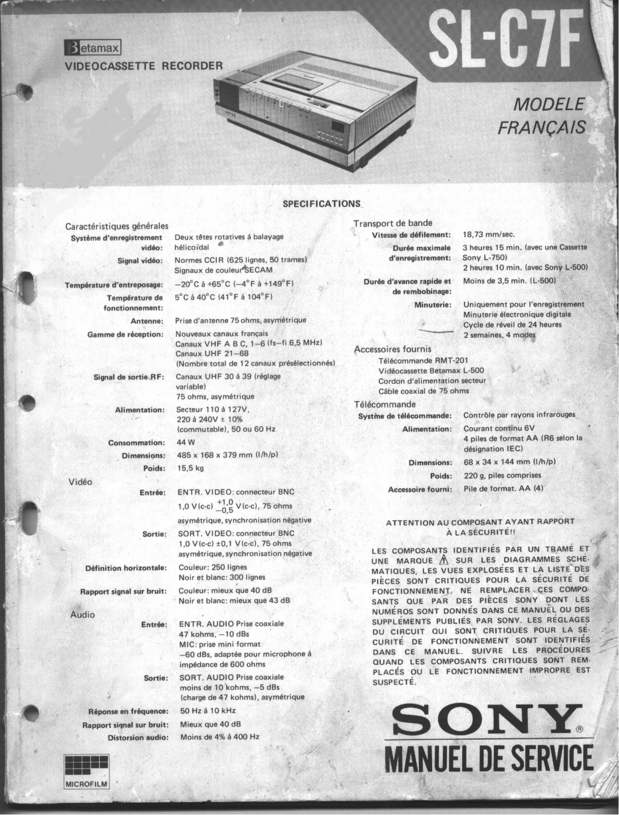Sony SL-C7F Service Manual
