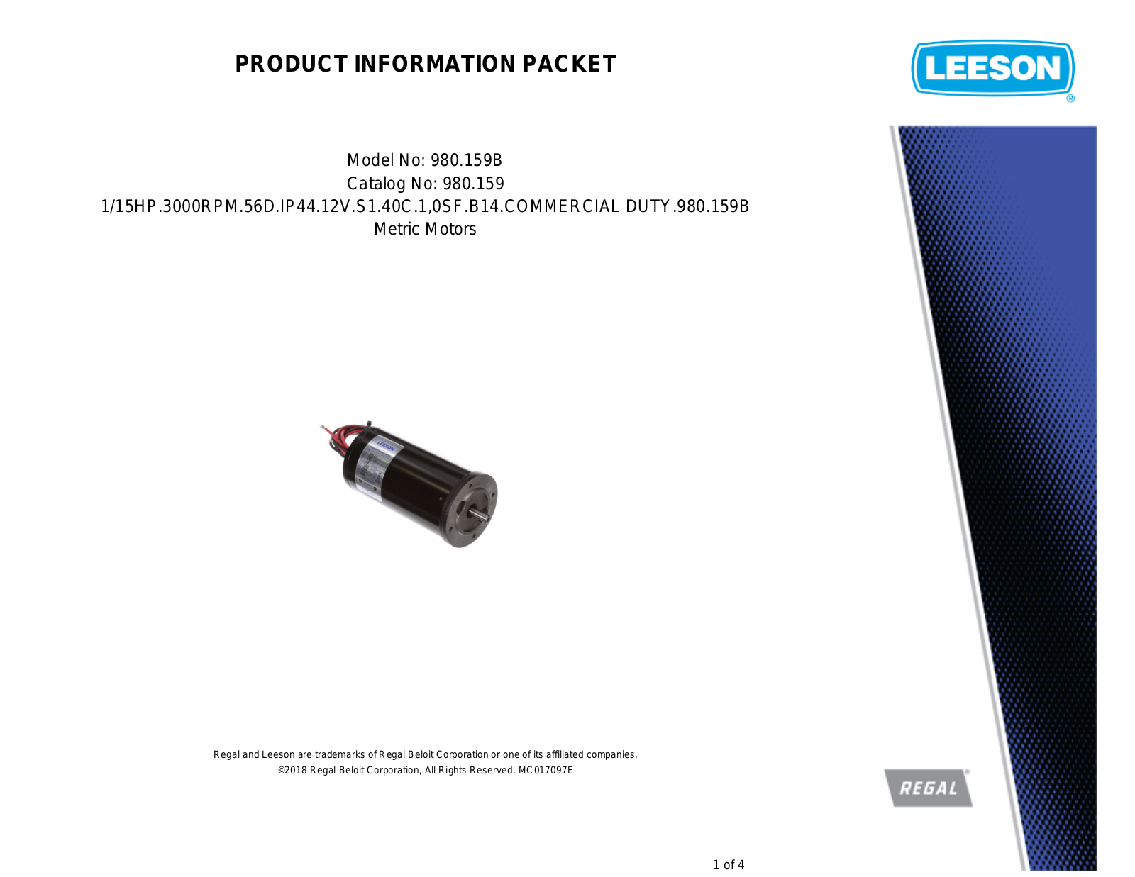 Leeson 980.159 Product Information Packet