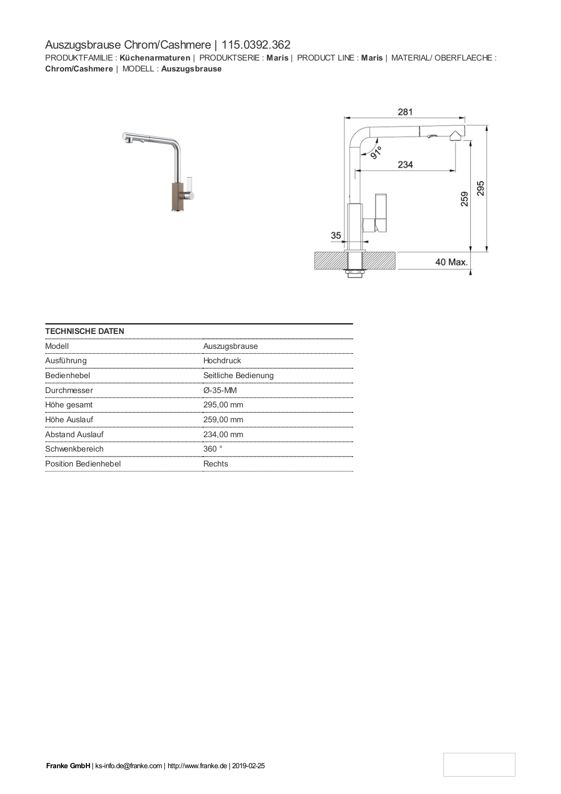 Franke 115.0392.362 Service Manual