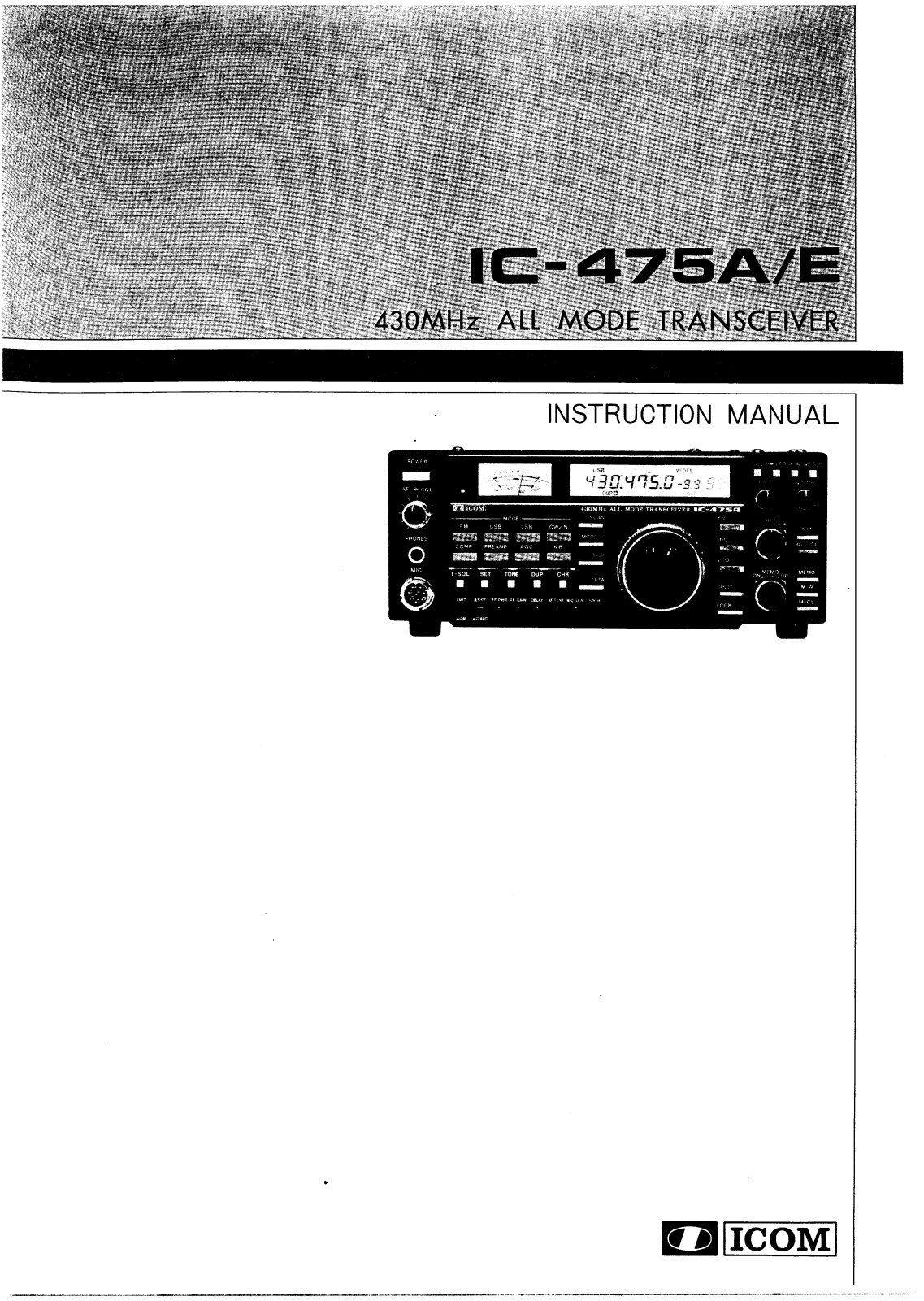 ICOM IC-475E, IC-475A User Manual