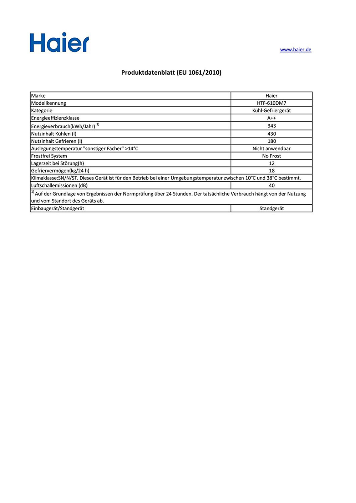 Haier HTF-6100DM7 Service Manual