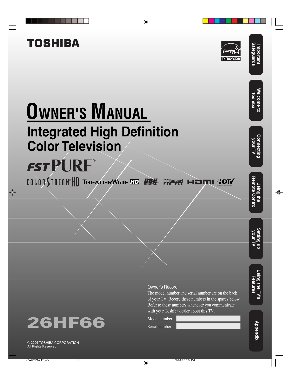 Toshiba 26HF66 User Manual