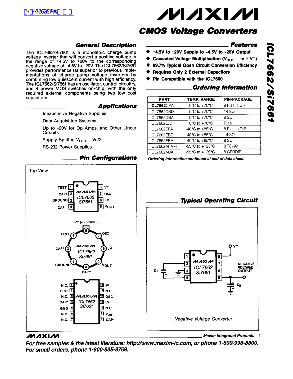 MAXIM ICL7662, Si7661 User Manual