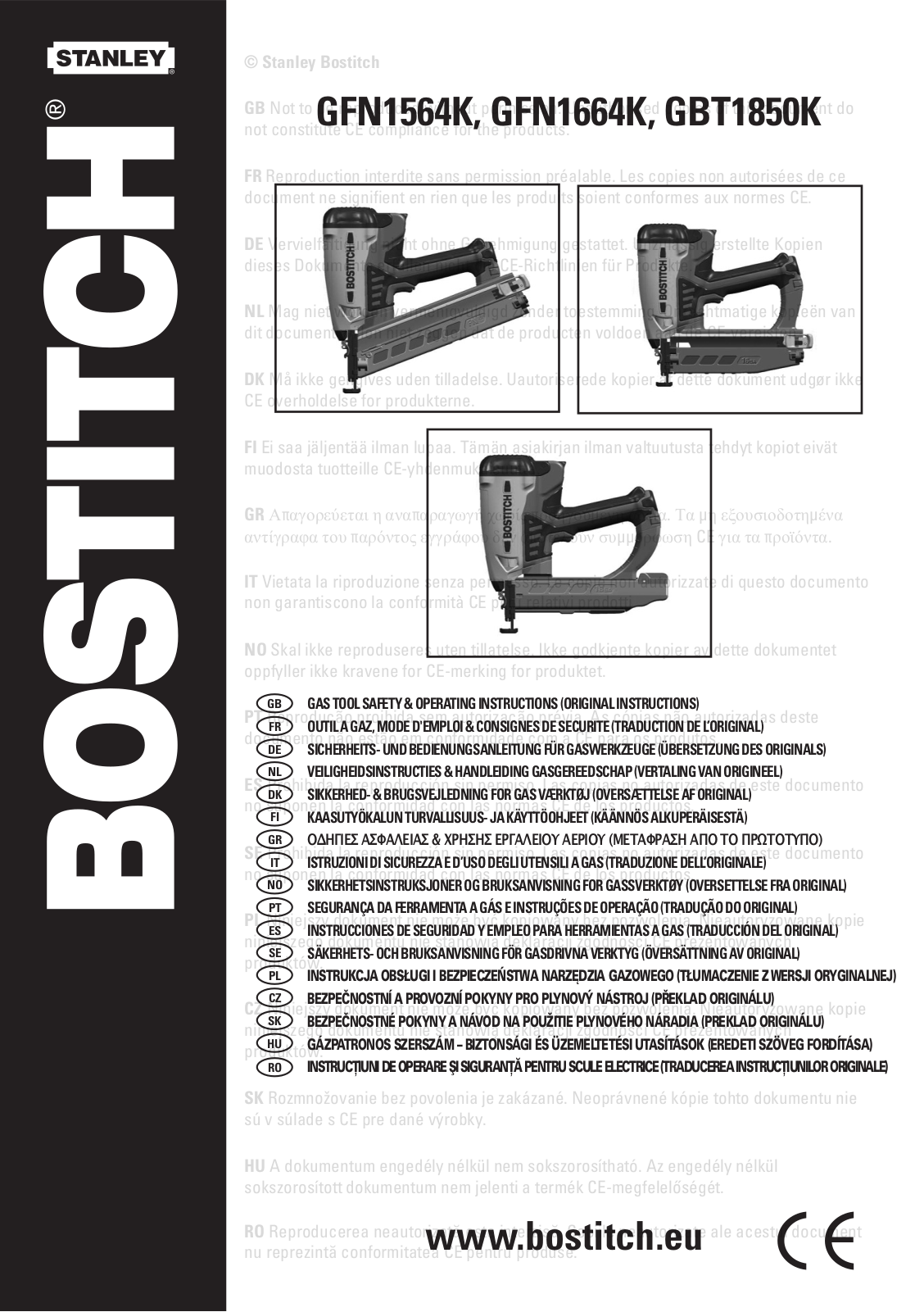 Bostitch GFN156K, GFN1664K, GBT1850K Original Instructions Manual