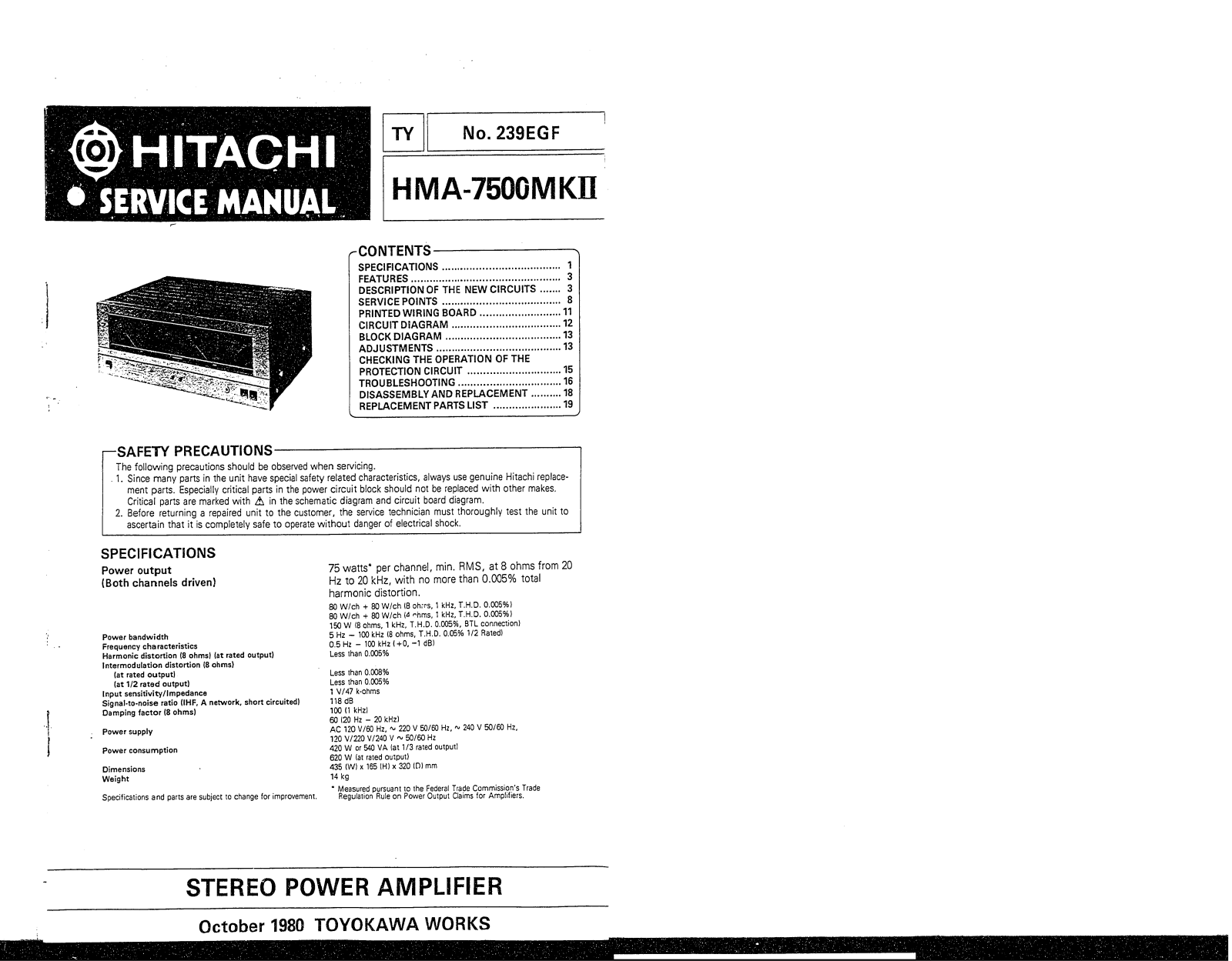 Hitachi HMA-7500 Mk2 Service manual