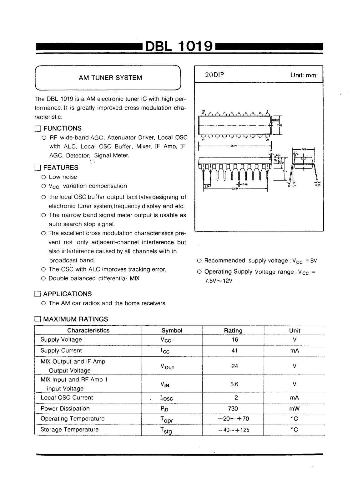 Daewoo Semiconductor DBL1019 Datasheet