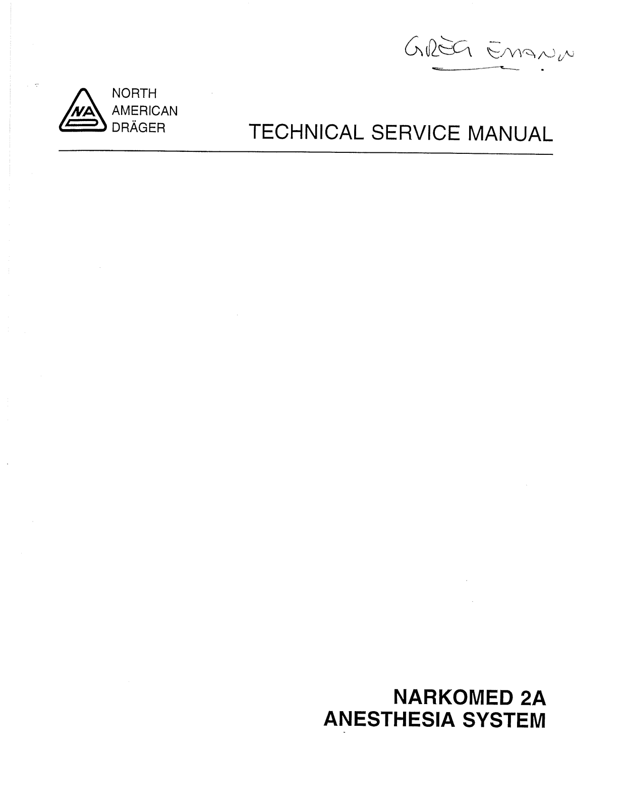 NORTH AMERICAN DRÄGER Drager Narkomed 2A User manual