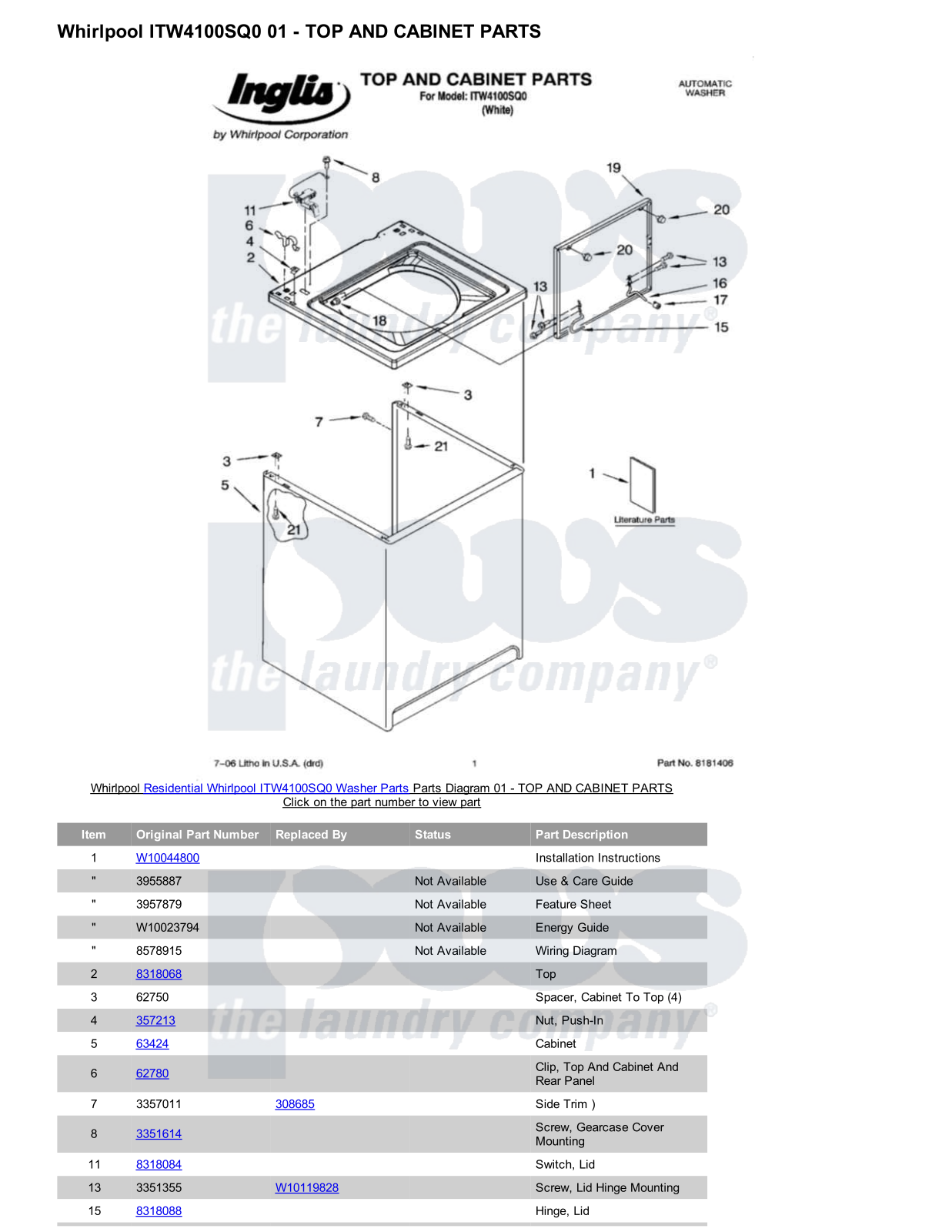 Whirlpool ITW4100SQ0 Parts Diagram