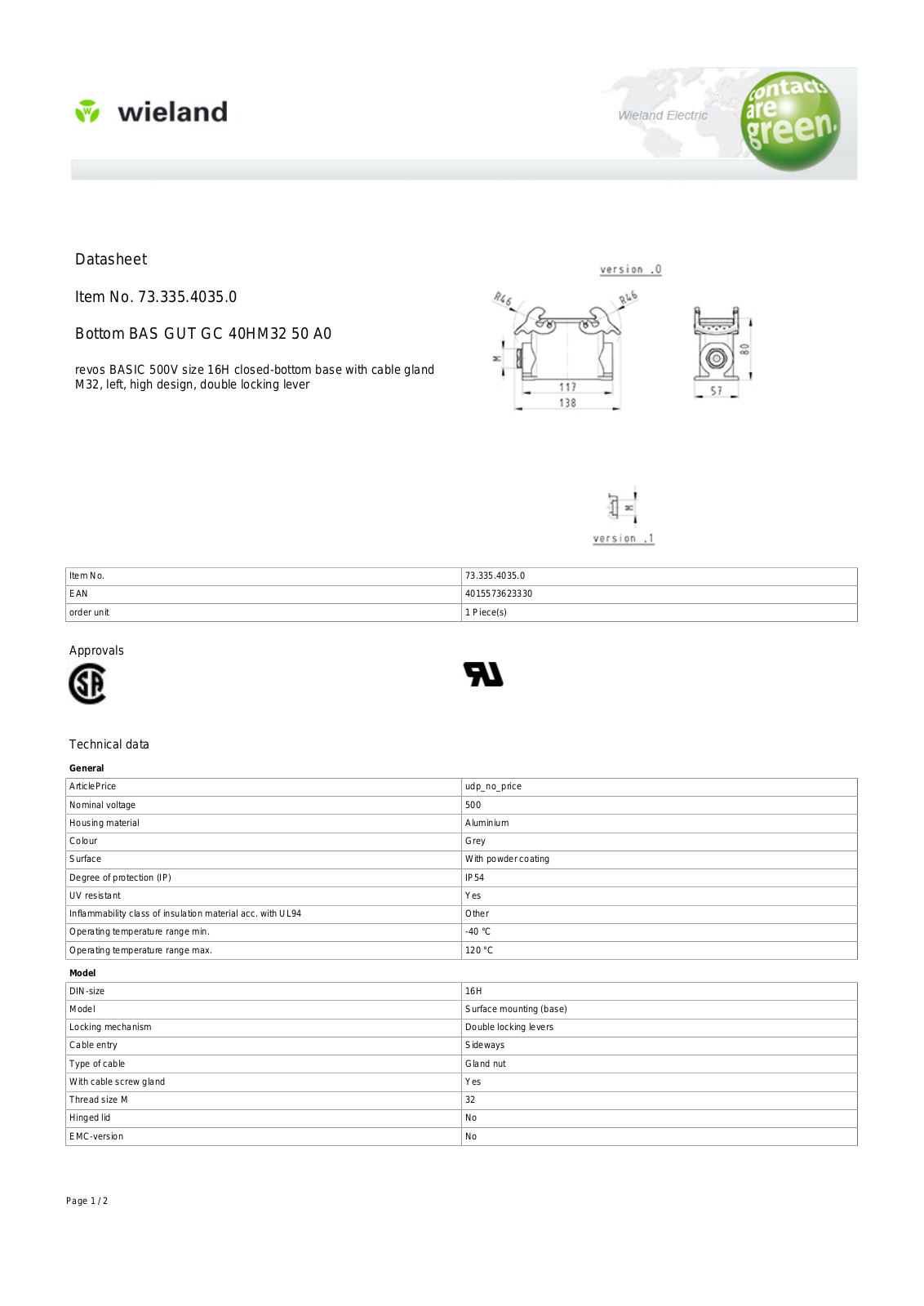 Wieland 73.335.4035.0 Data Sheet