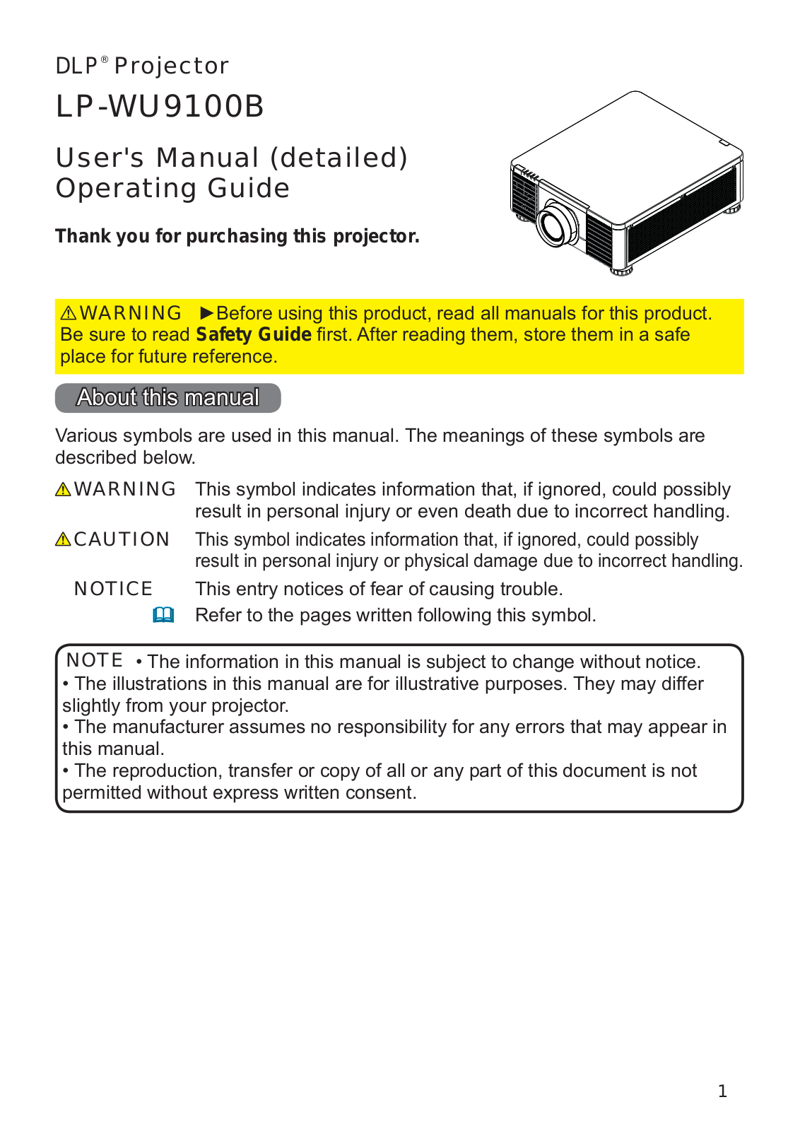 Hitachi LP-WU9100B Operating Instruction