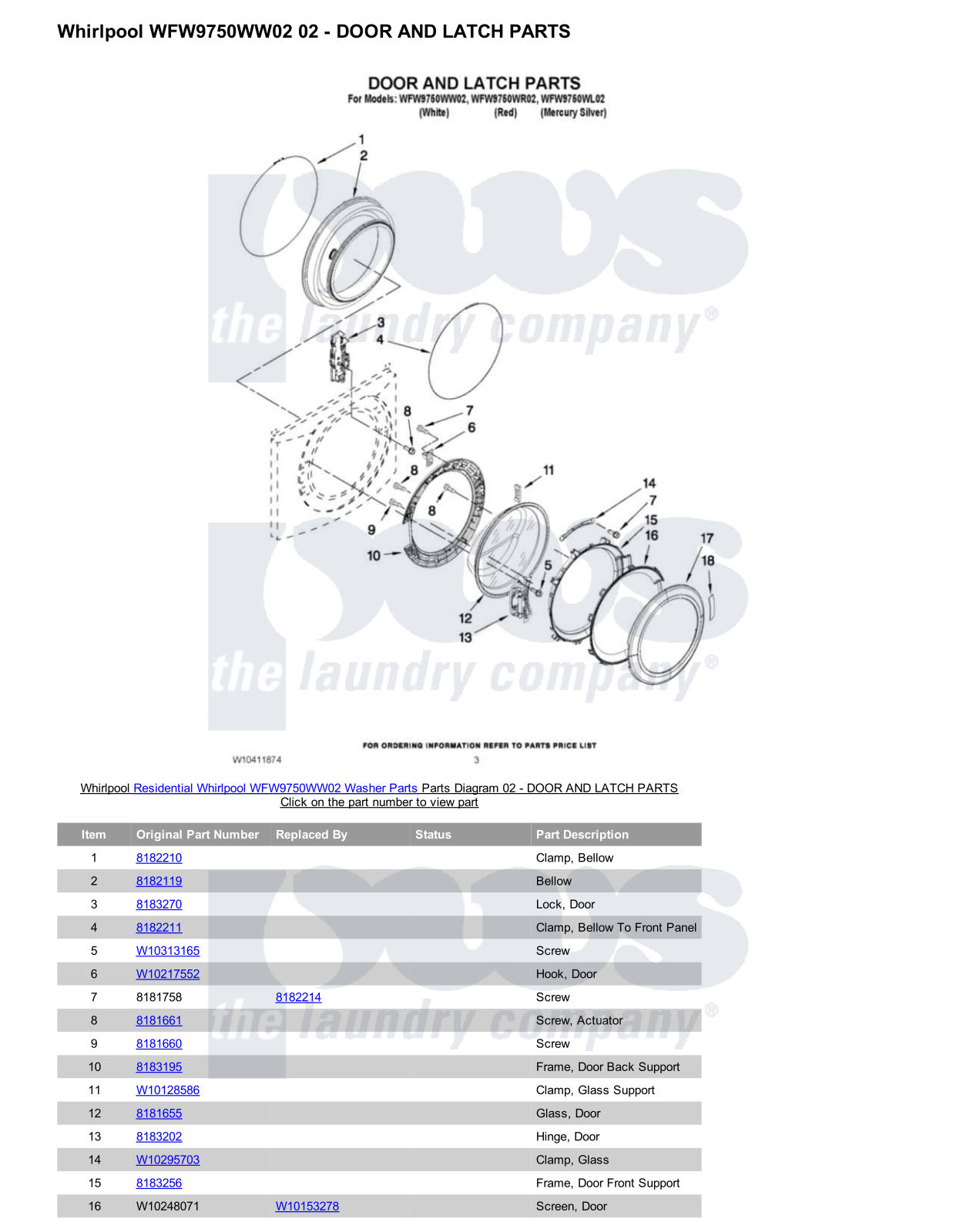 Whirlpool WFW9750WW02 Parts Diagram