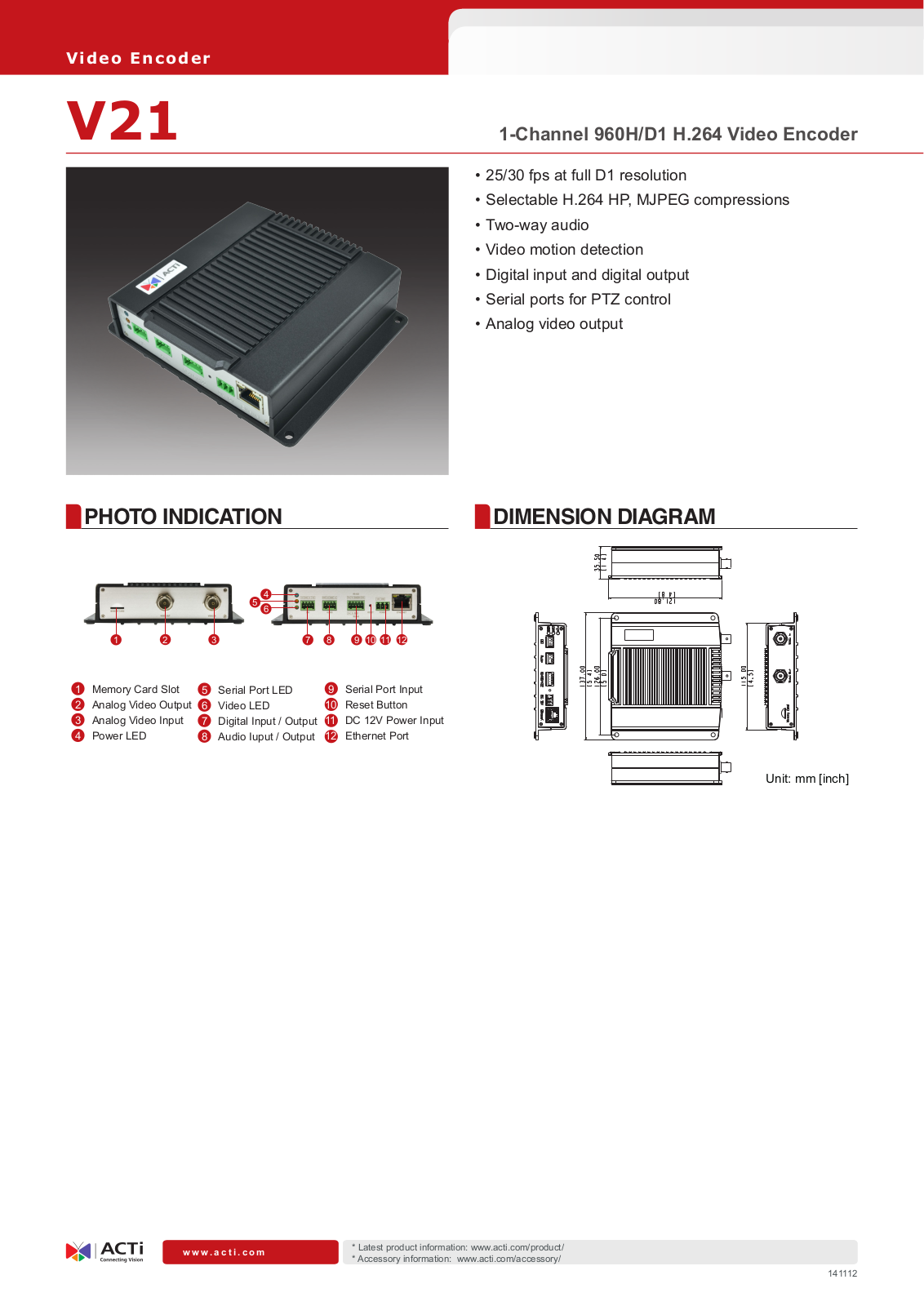 ACTi V21 Specsheet