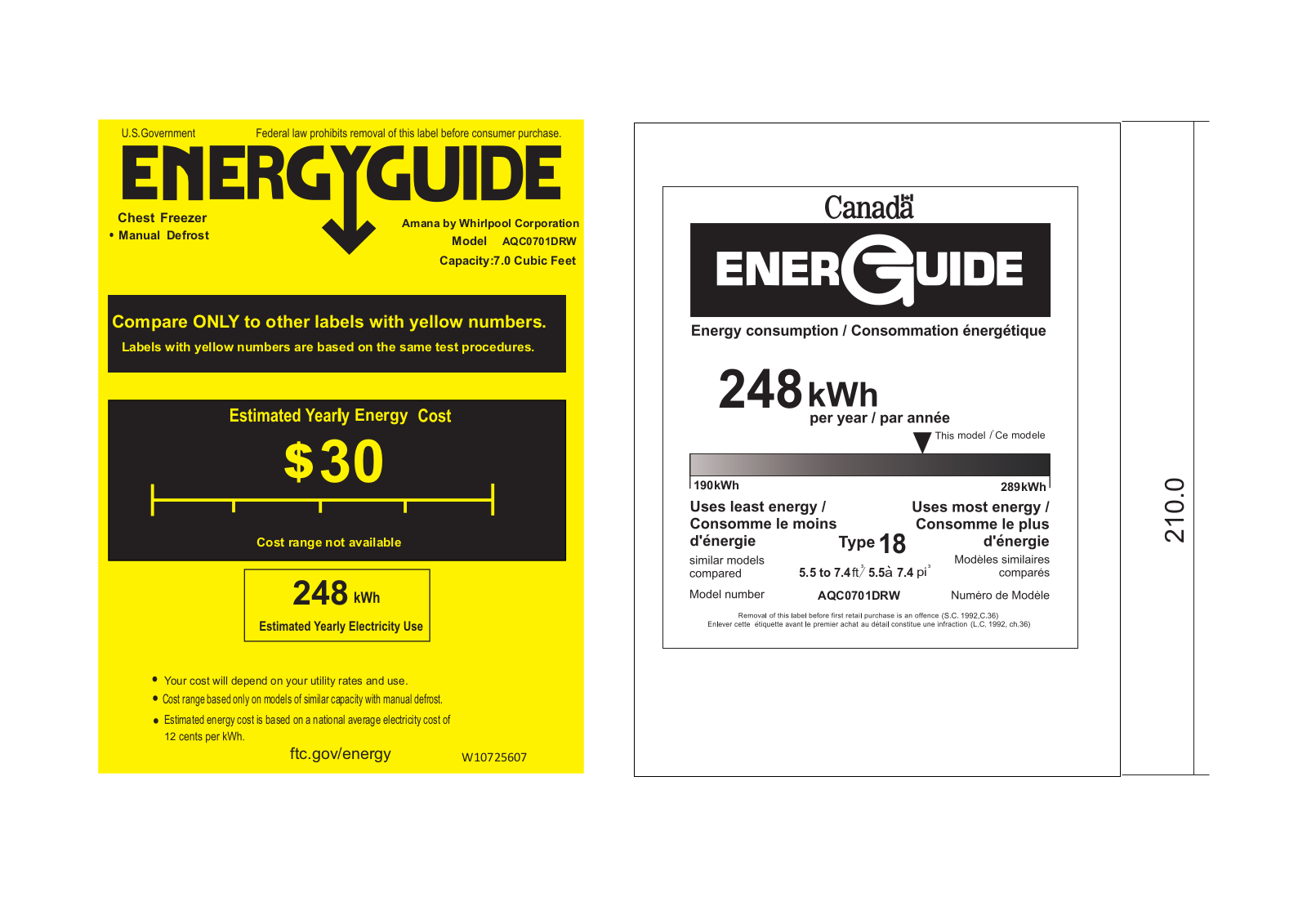 Amana AQC0701DRW Energy Guide