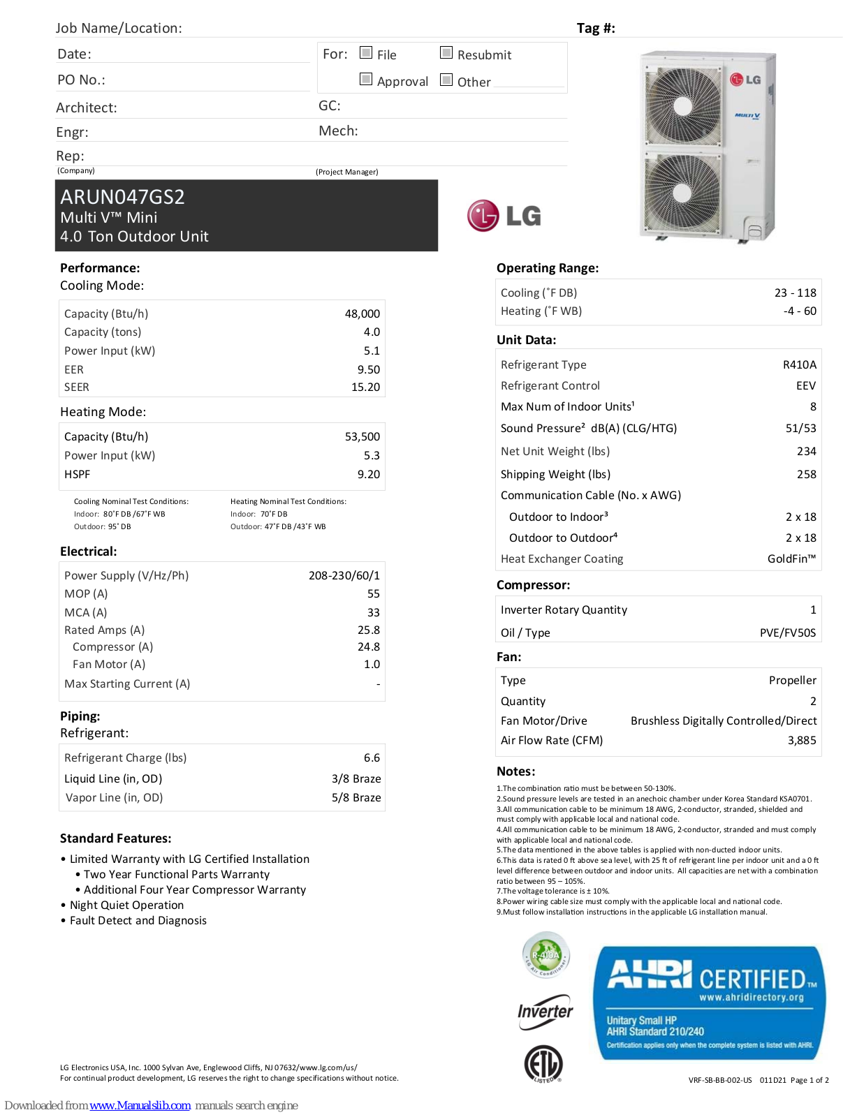 LG ARUN047GS2 Quick Manual