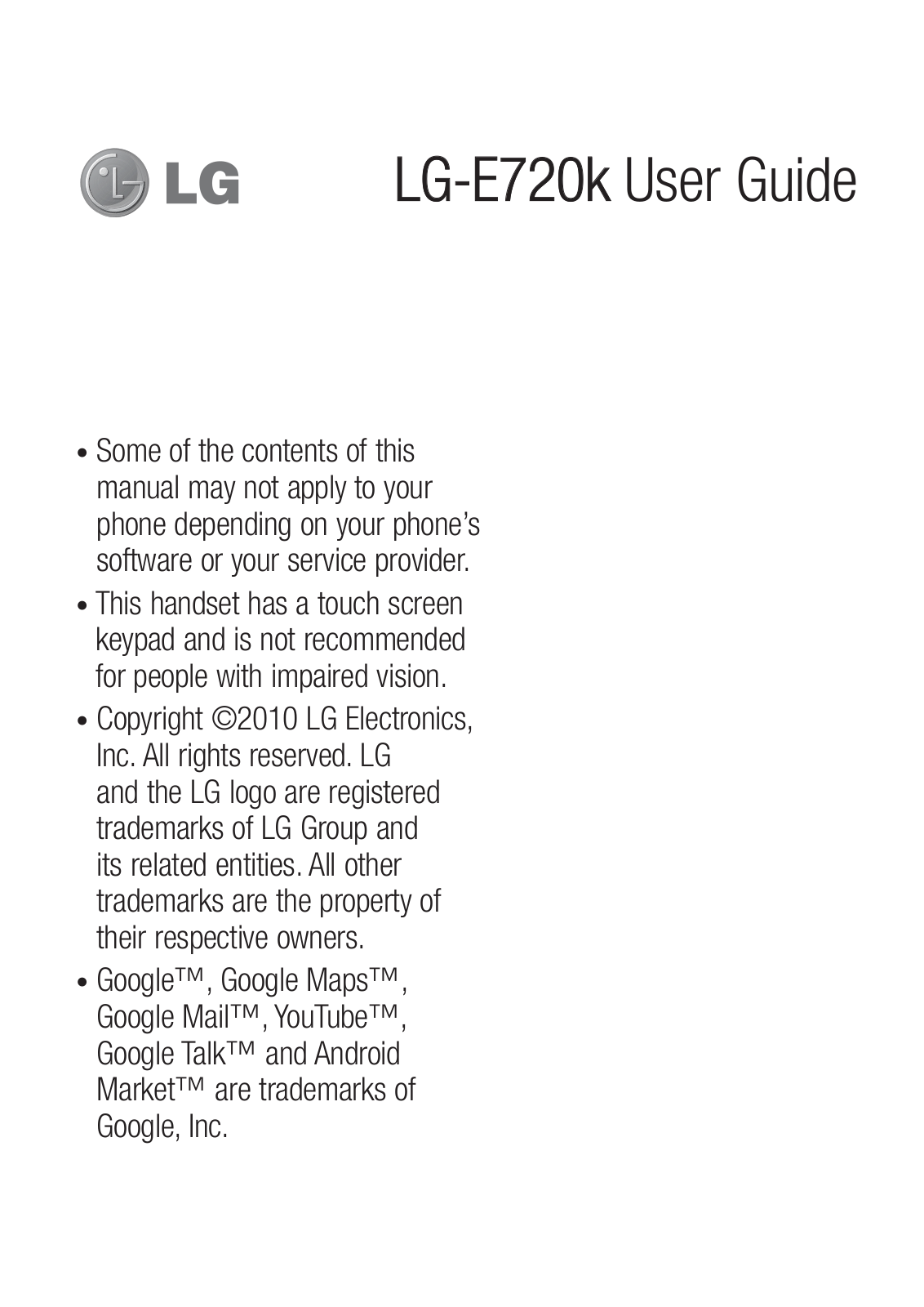 LG E720K Users manual