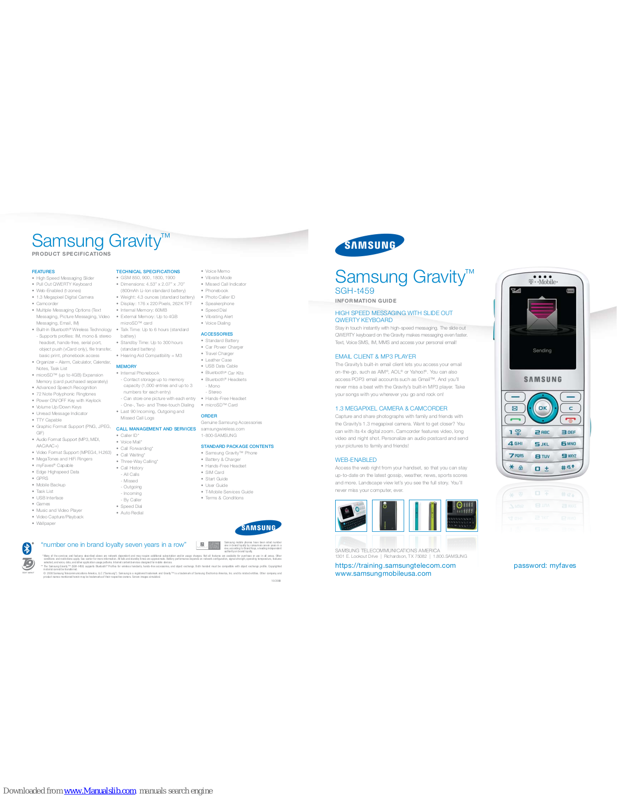 Samsung Gravity SGH T459 Information Manual