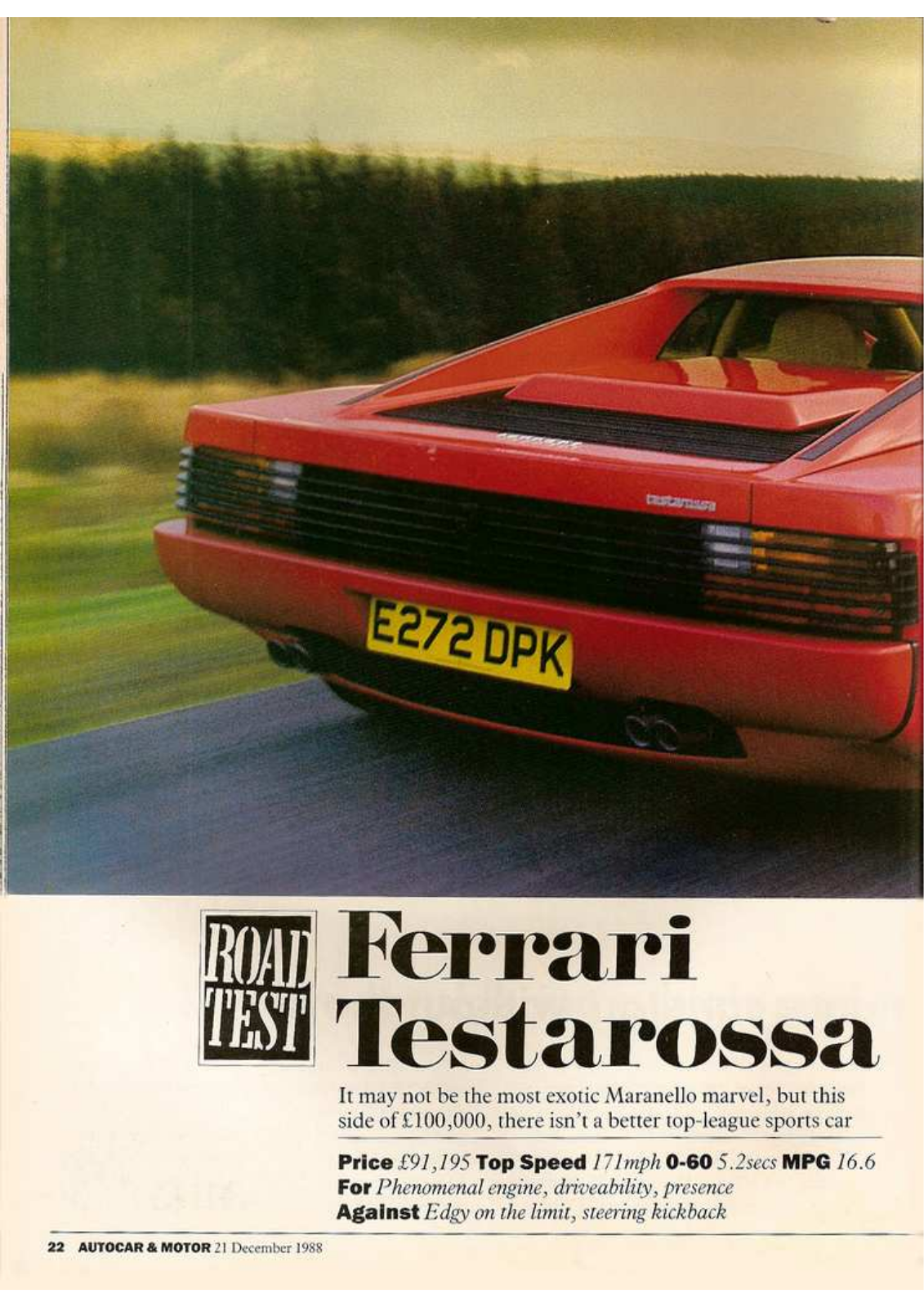 Ferrari Testarossa 1988 User Manual