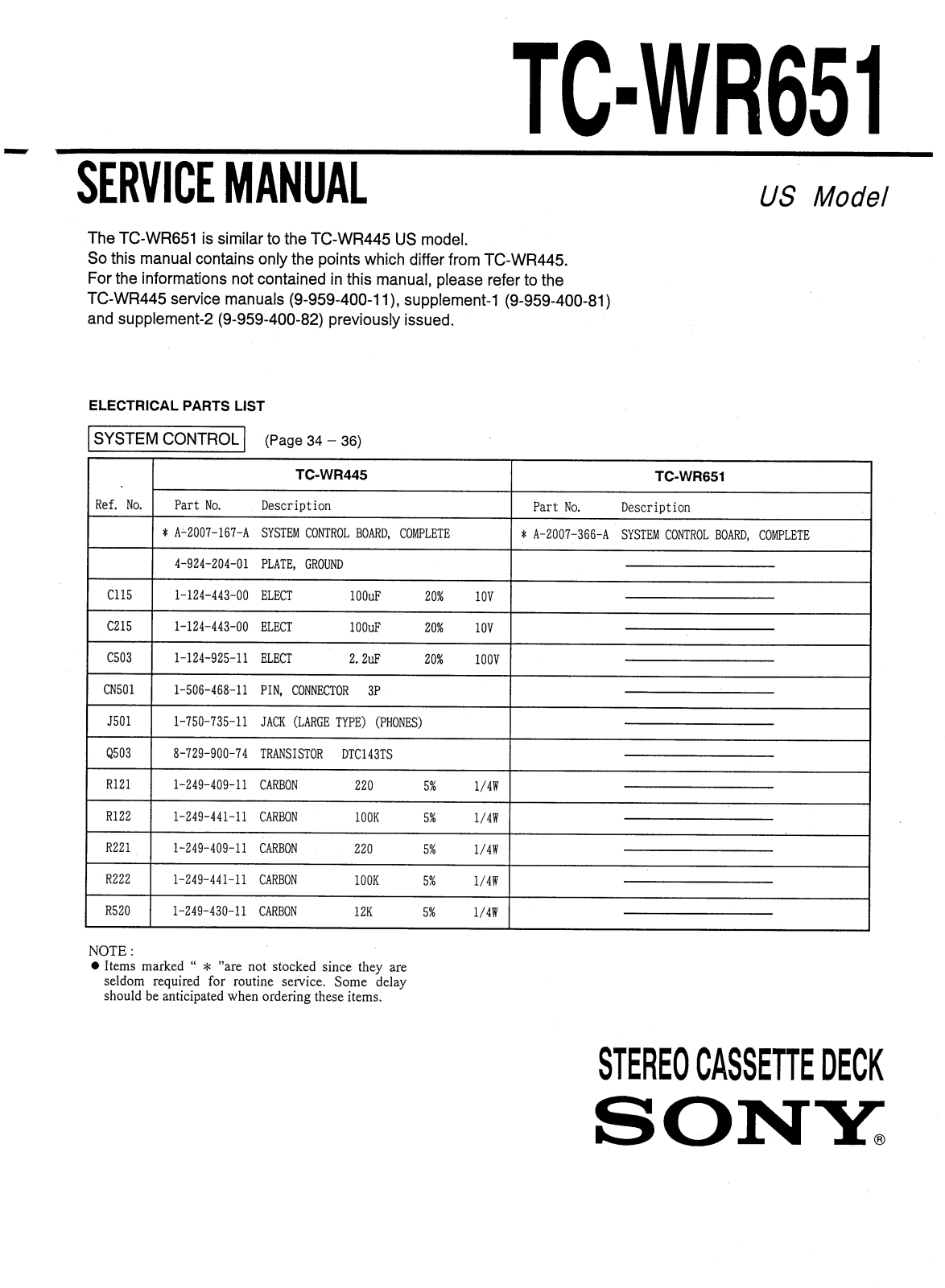 Sony TCWR-651 Service manual