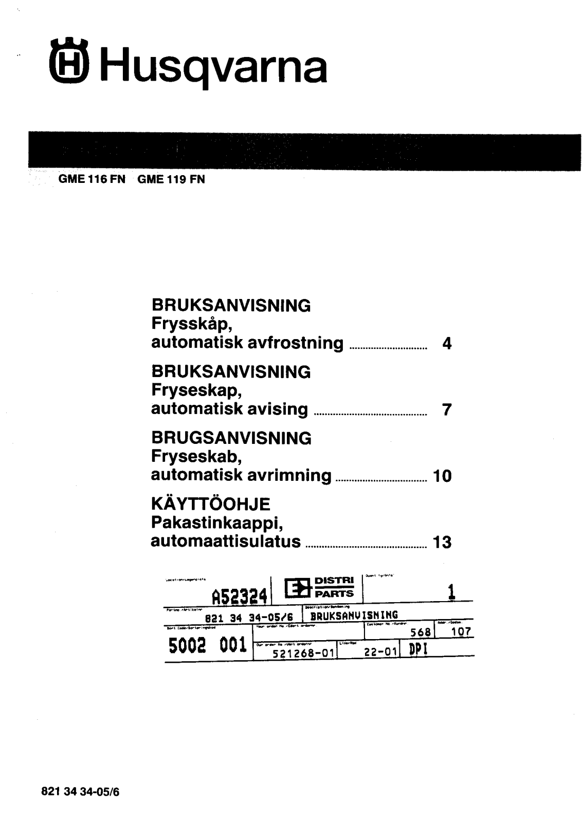 Husqvarna GME119FN User Manual