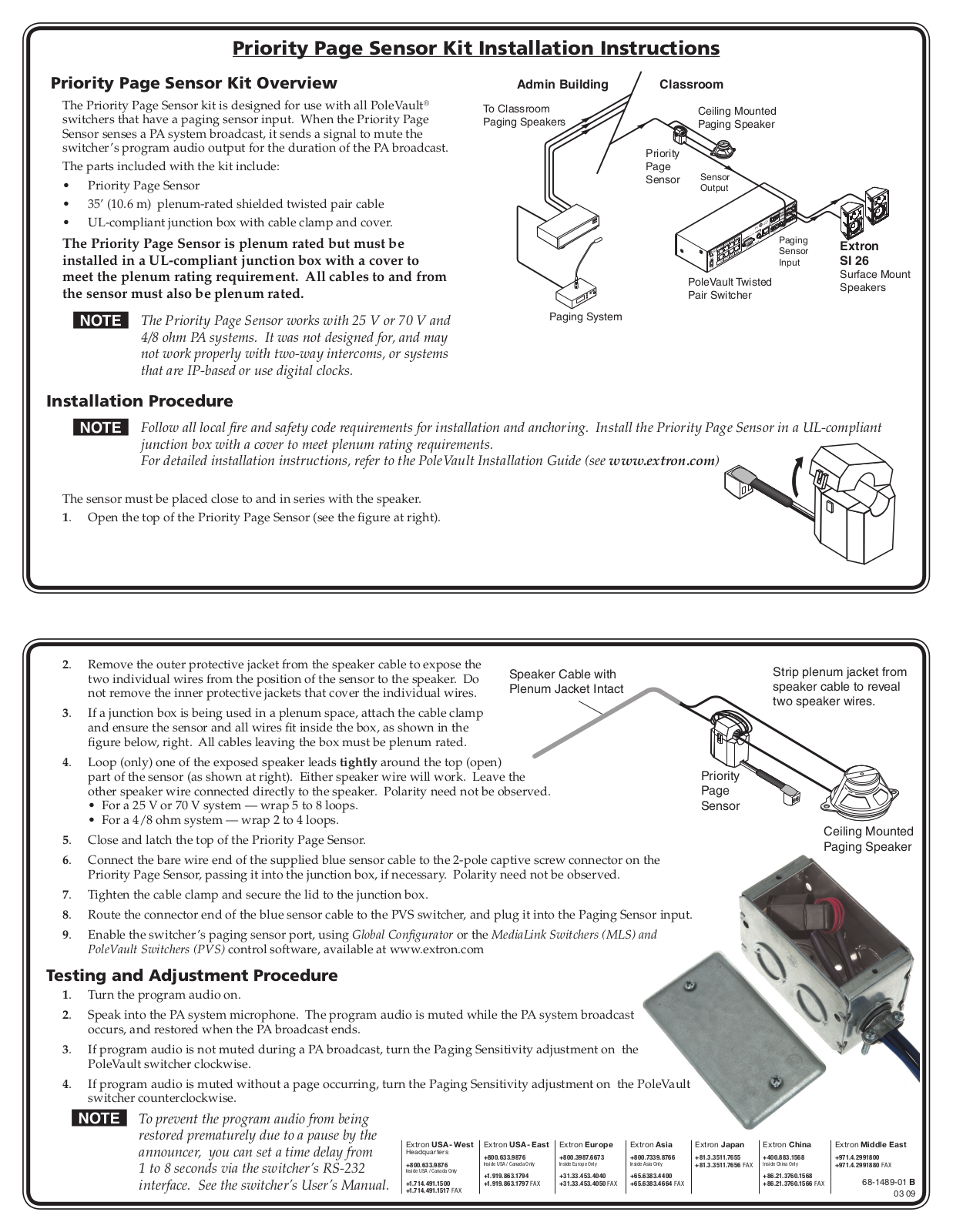 Extron Electronics Priority Page Sensor Kit User Manual