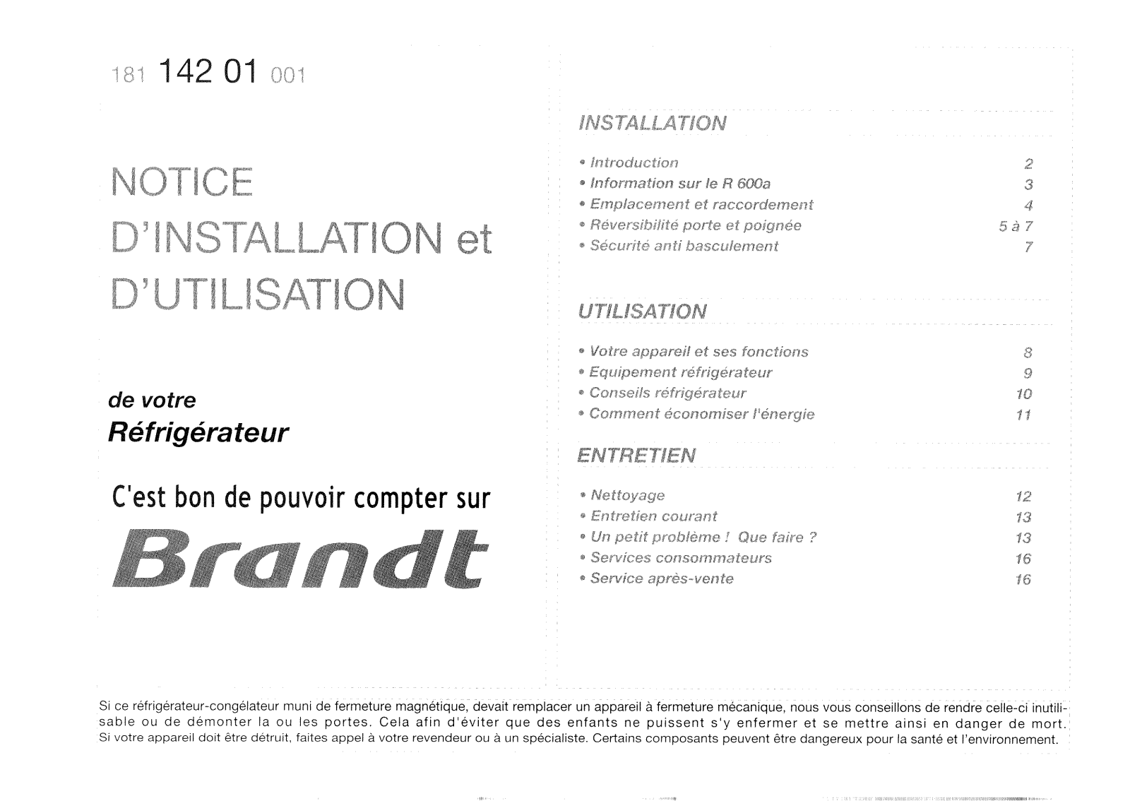 BRANDT SC41A User Manual