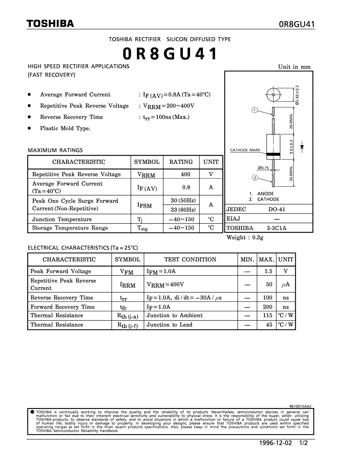 Toshiba OR8GU41 Datasheet