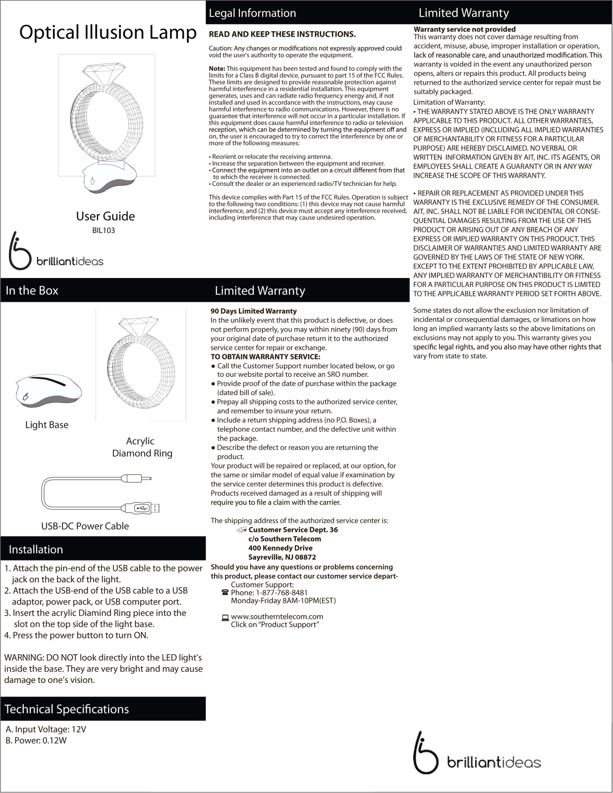 Brilliantideas BIL103 User Manual