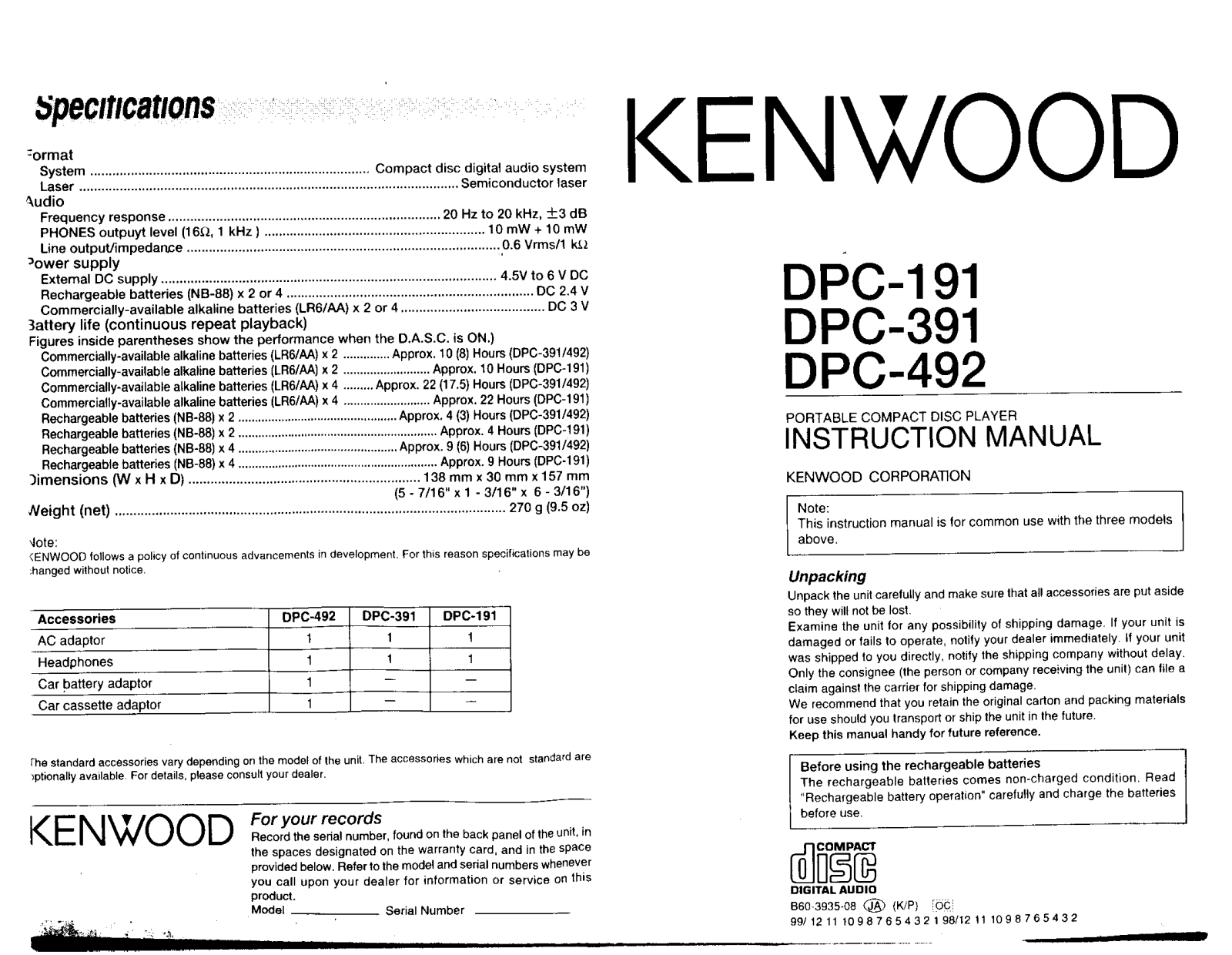 Kenwood DPC-491 Owners Manual