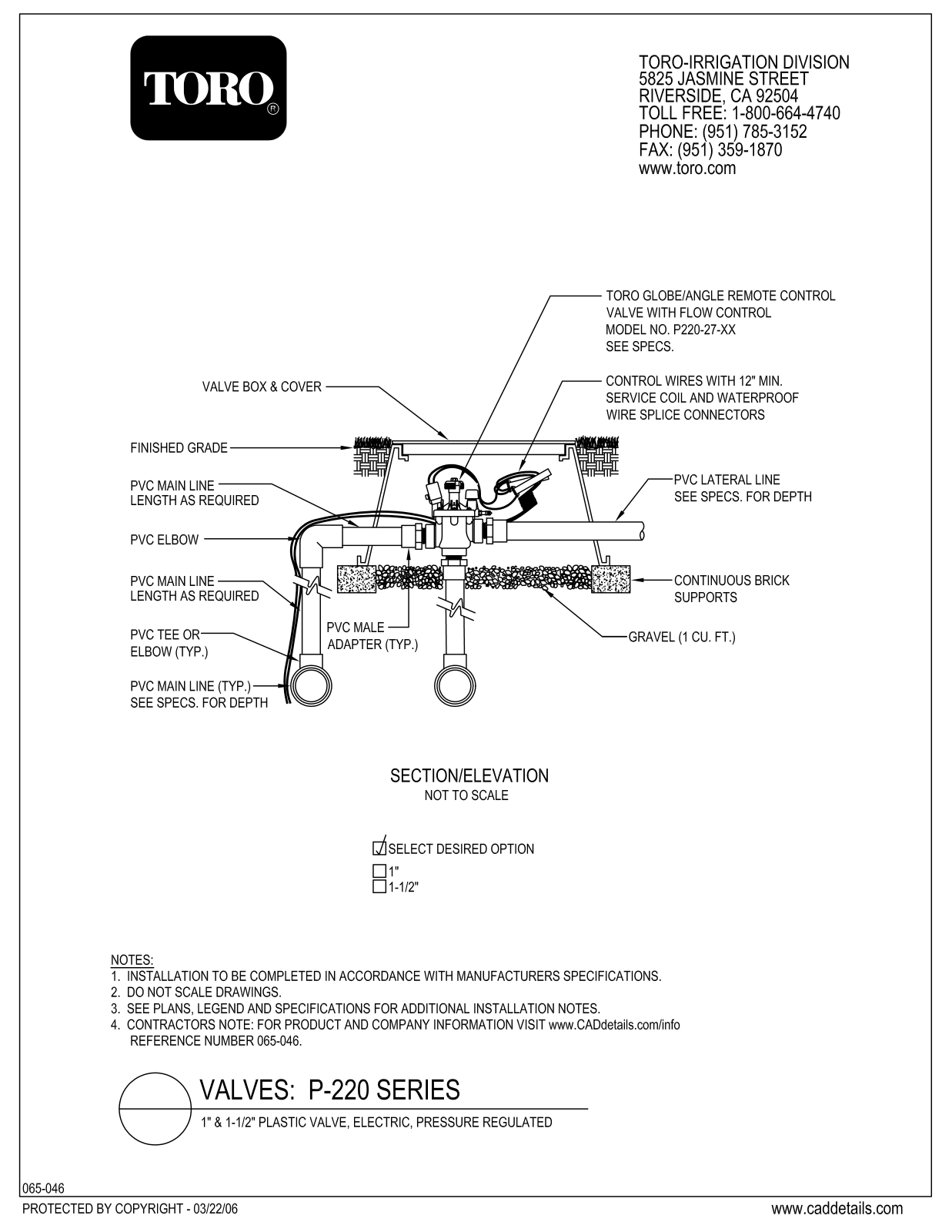 Toro P-220 Installation Manual