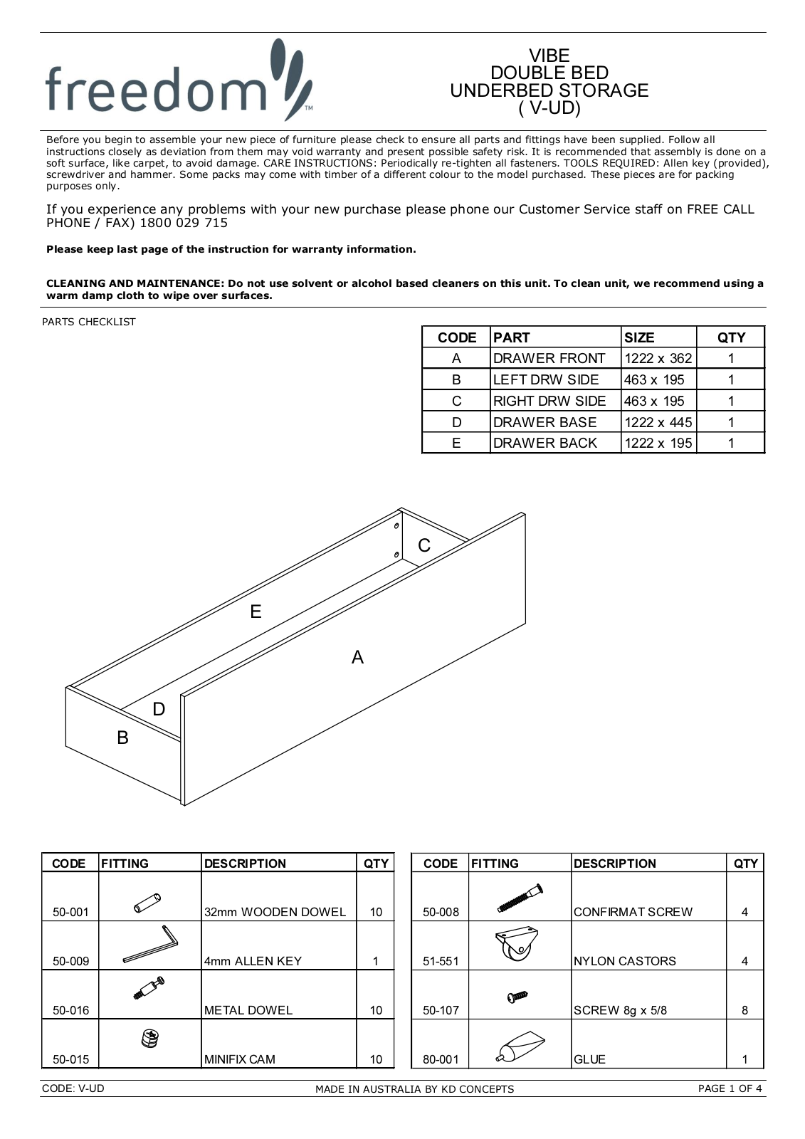 Freedom Vibe Under Bed Storage Double Assembly Instruction