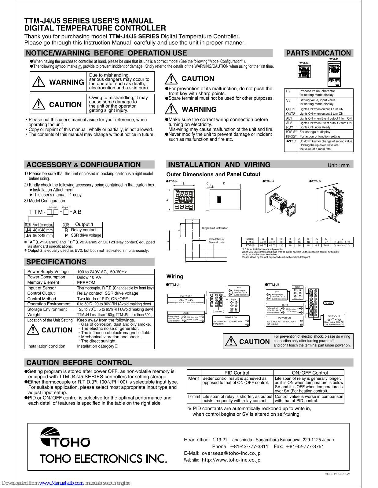 Toho Electronics TTM-J4 Series, TTM-J5 Series User Manual