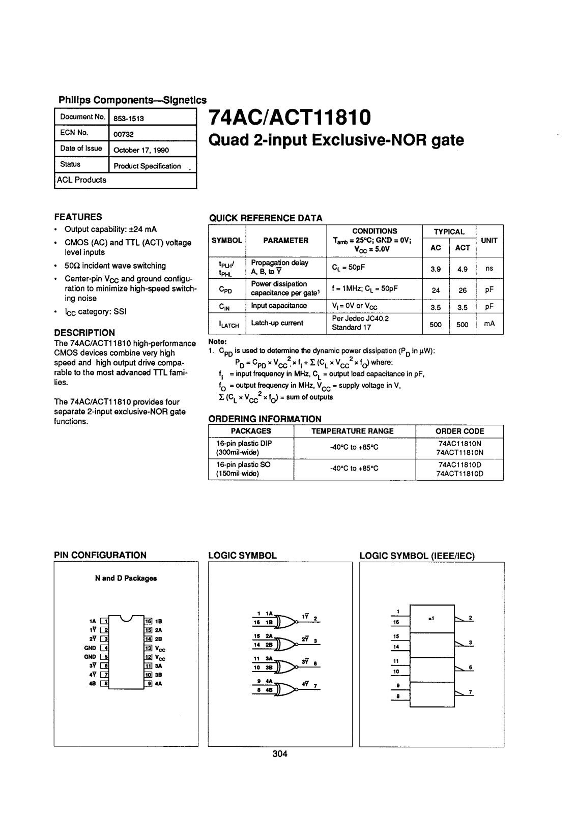 Philips 74ACT11810N, 74AC11810N, 74AC11810D Datasheet