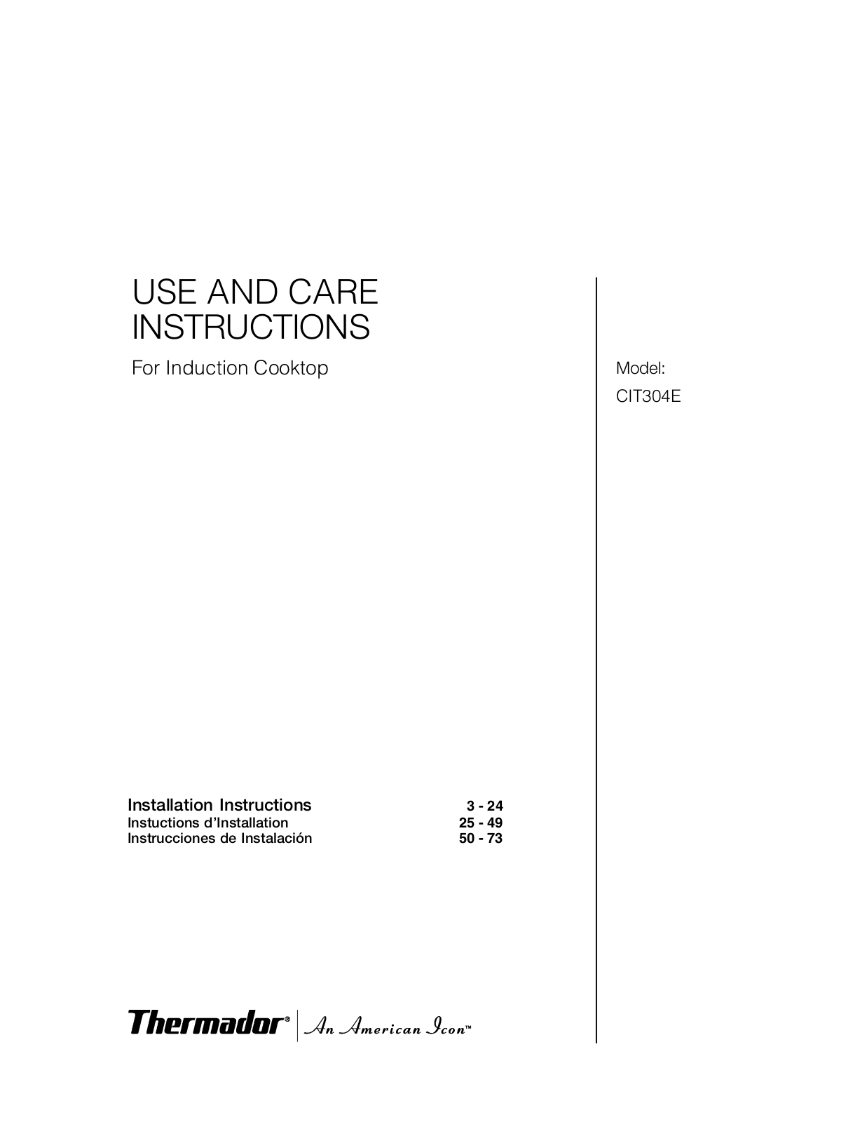 Thermador CIT304E User Manual